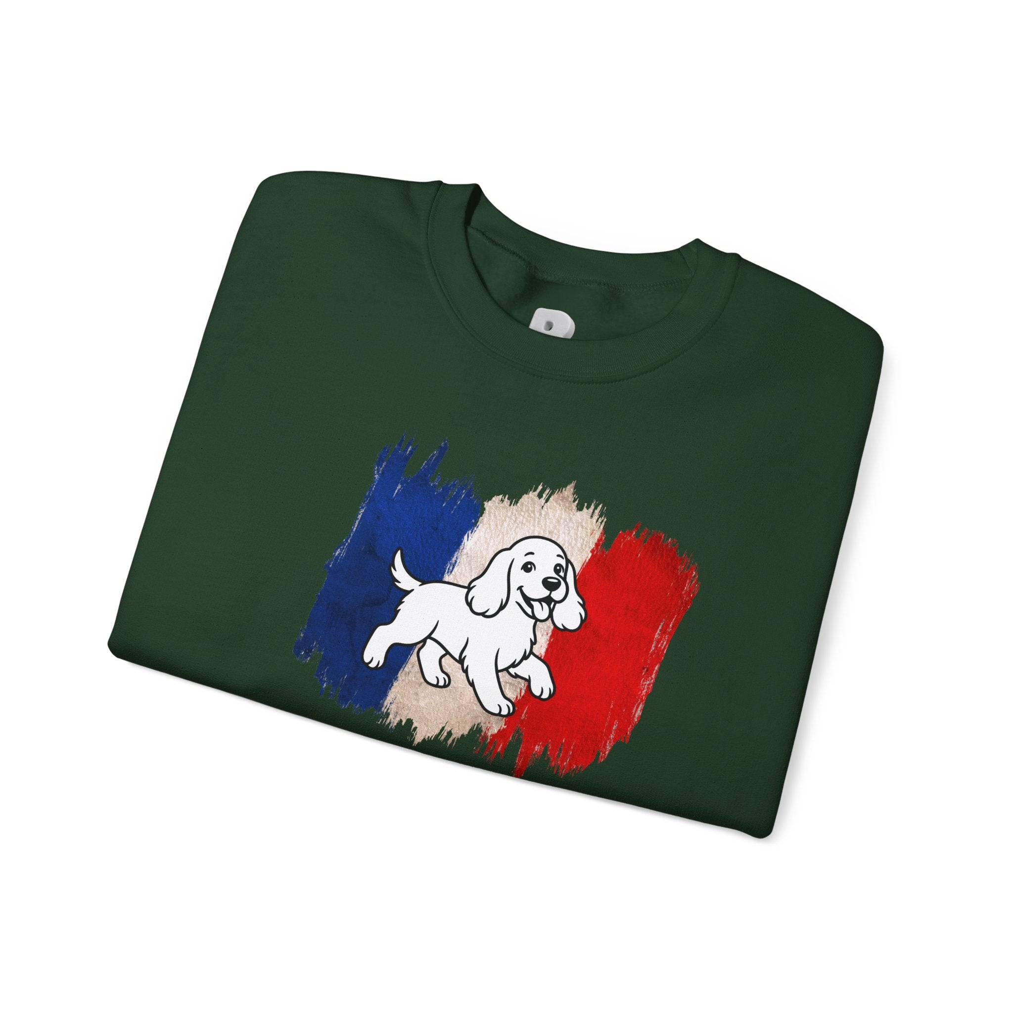 Crewneck Sweatshirt - "Love Your Dog Like Me" French Flag Puppy Graphic