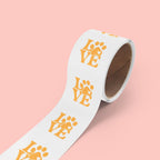 Round Pet Love Sticker Labels — Paw Print "LOVE" Roll