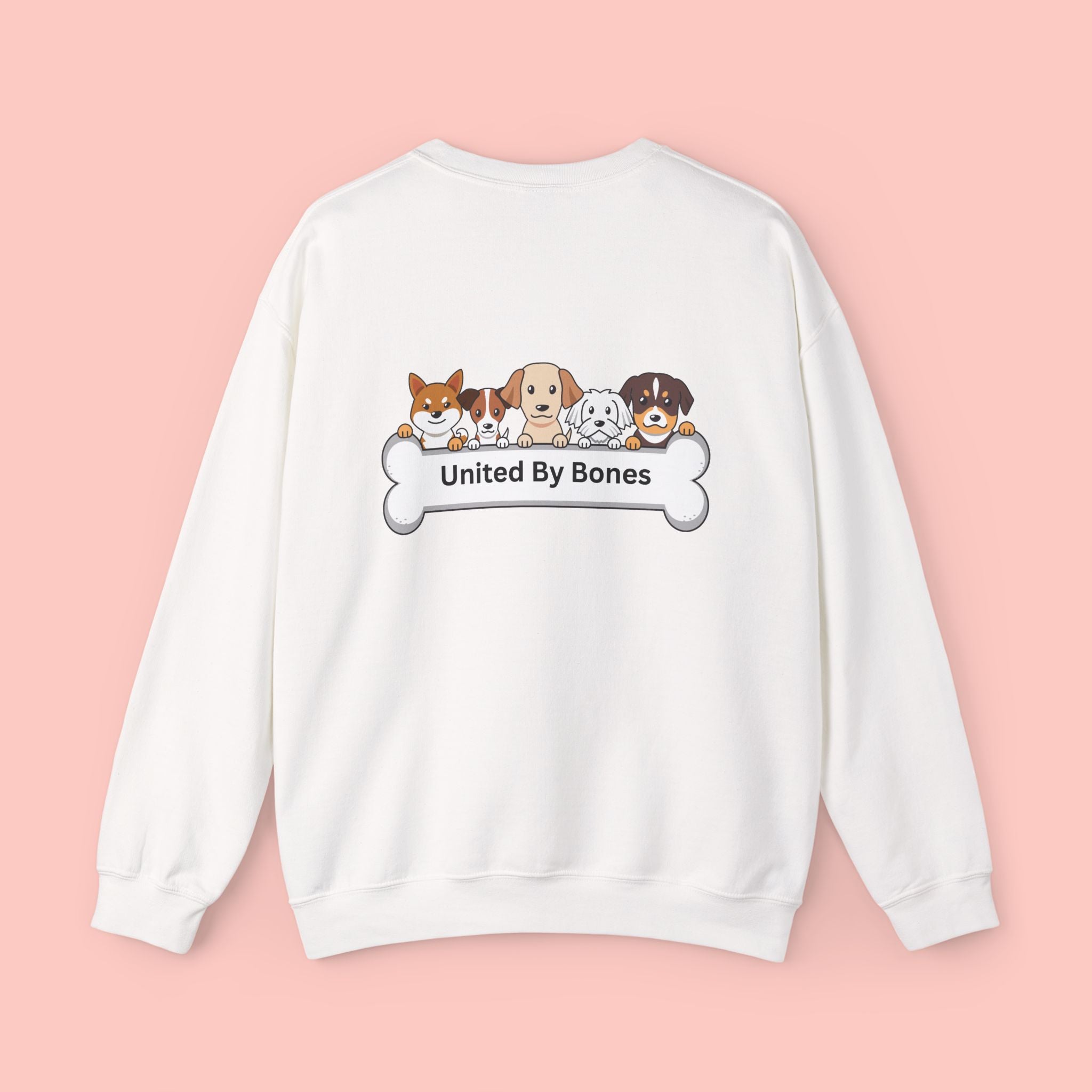 Dog Lovers Crewneck Sweatshirt — "United By Bones" Cute Puppy Graphic