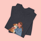 Dog Mom T‑Shirt — Cute Woman Hugging Dog Graphic Tee