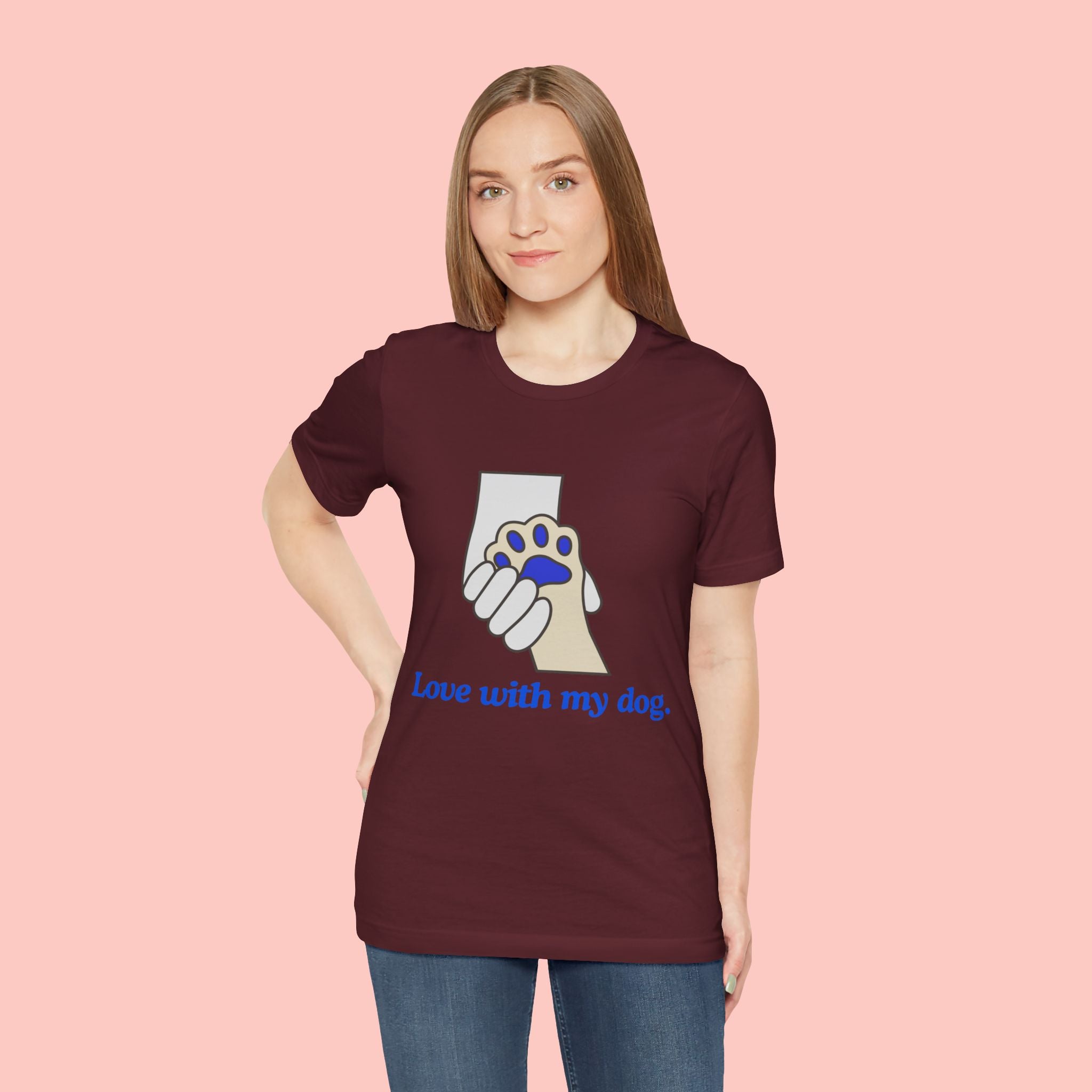 Dog Lover T-Shirt — "Love with my dog." Paw Print Graphic