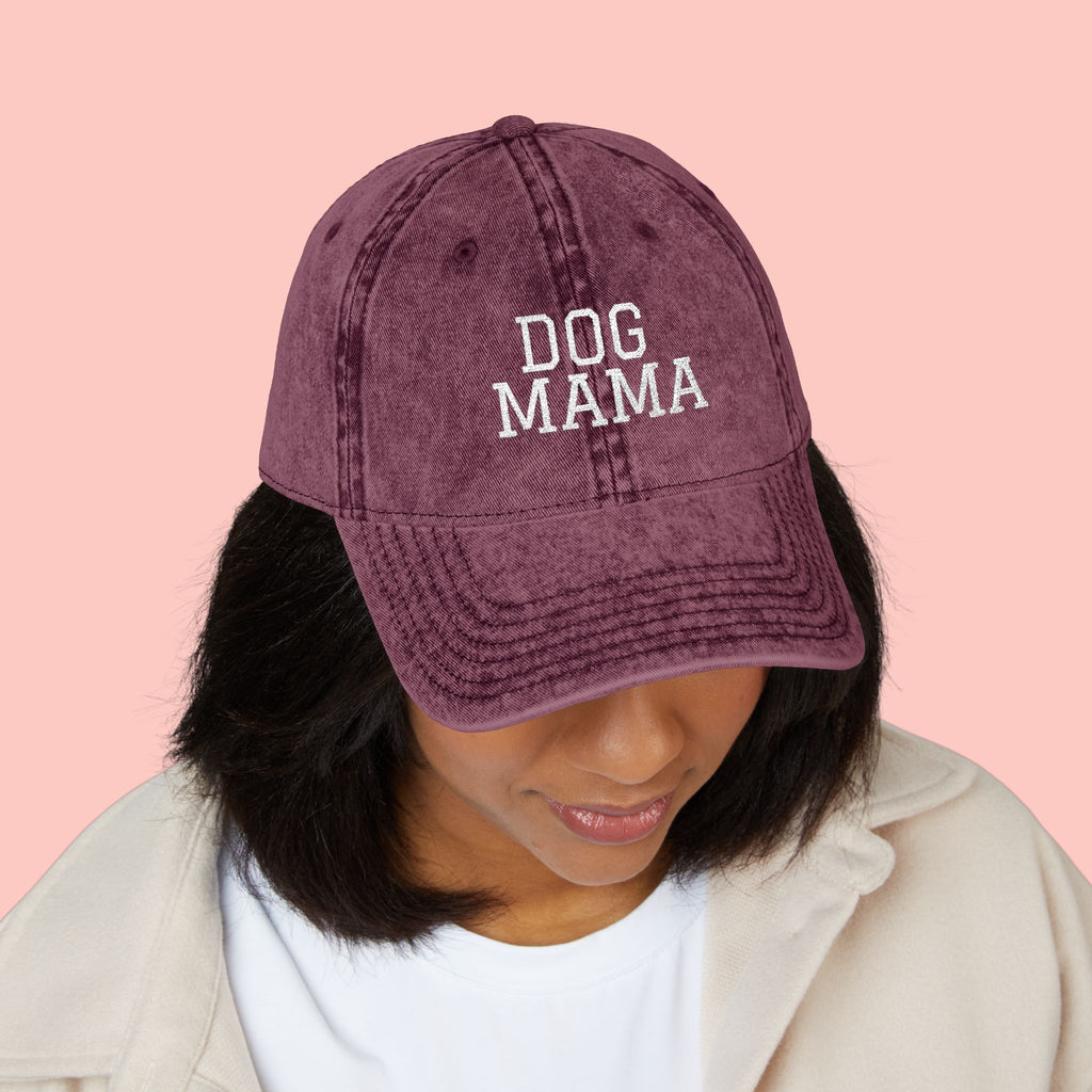 Dog Mama Vintage Embroidered Cap — Washed Baseball Hat for Dog Lovers