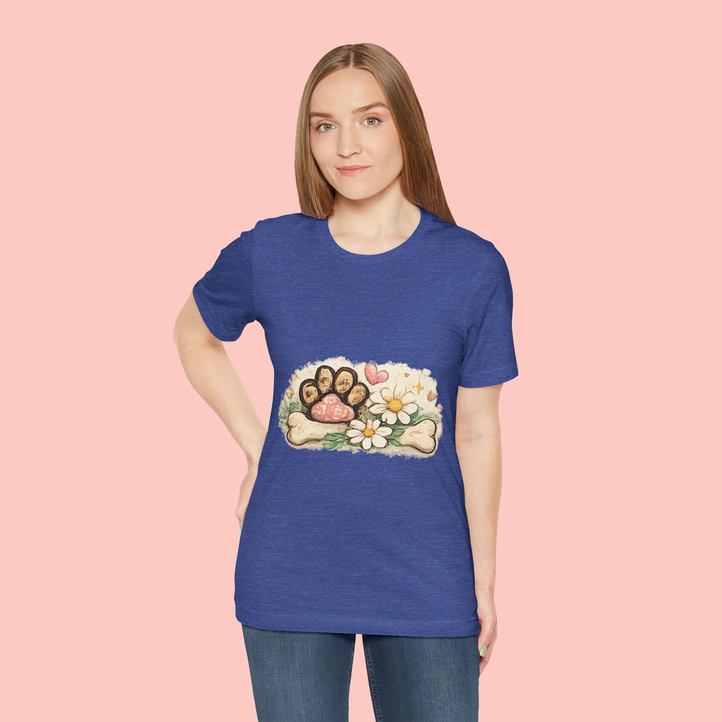 Dog Paw Floral T-Shirt — Cute Paw Print, Bone & Daisies Tee