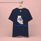Dog Lover T-Shirt — "Love with my dog." Paw Print Graphic