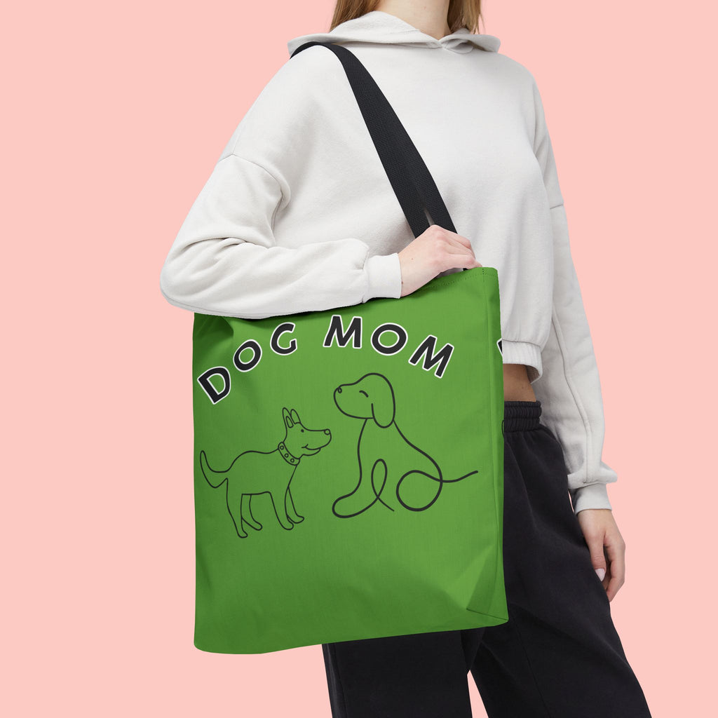 Dog Mom Tote Bag — Green All-Over-Print Cute Line-Drawing Dogs