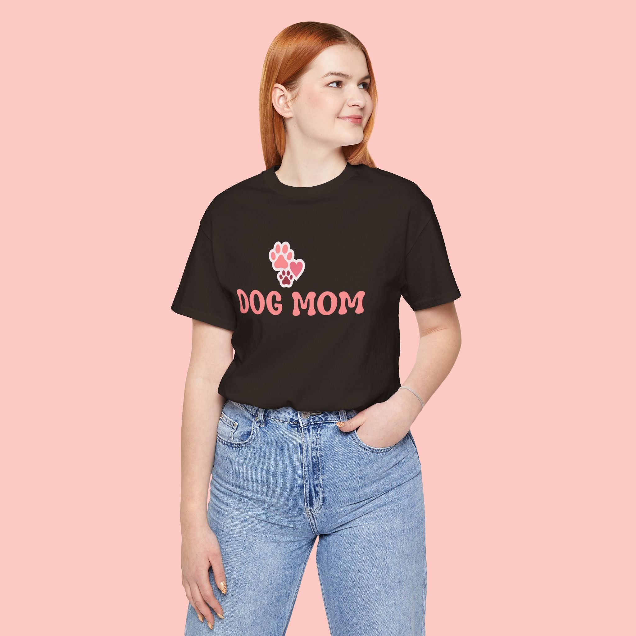 Dog Mom T-Shirt — Pink Paw Graphic Tee for Dog Lovers