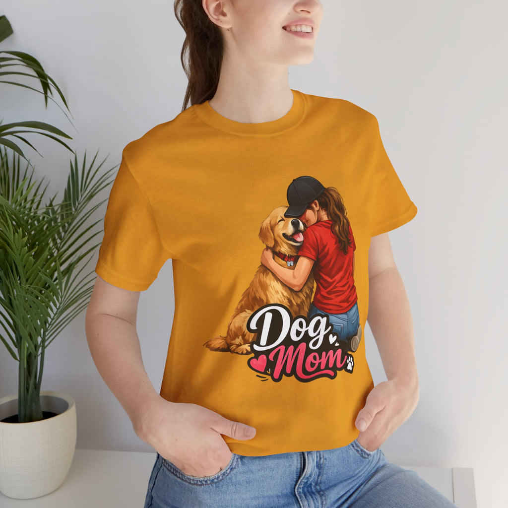 Dog Mom T-Shirt - Cute Woman Hugging Golden Retriever Tee