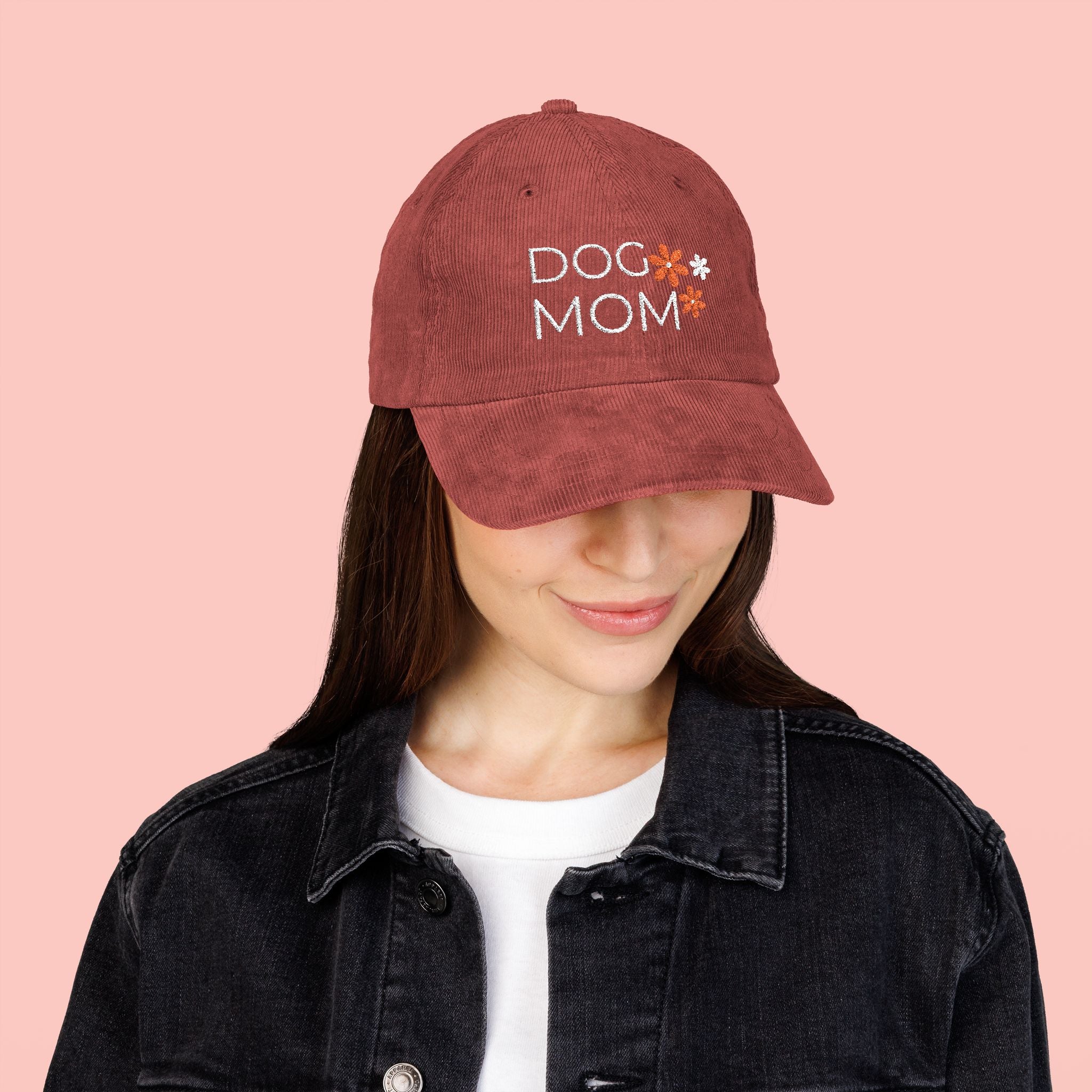Dog Mom Corduroy Cap — Embroidered Vintage Floral Baseball Hat