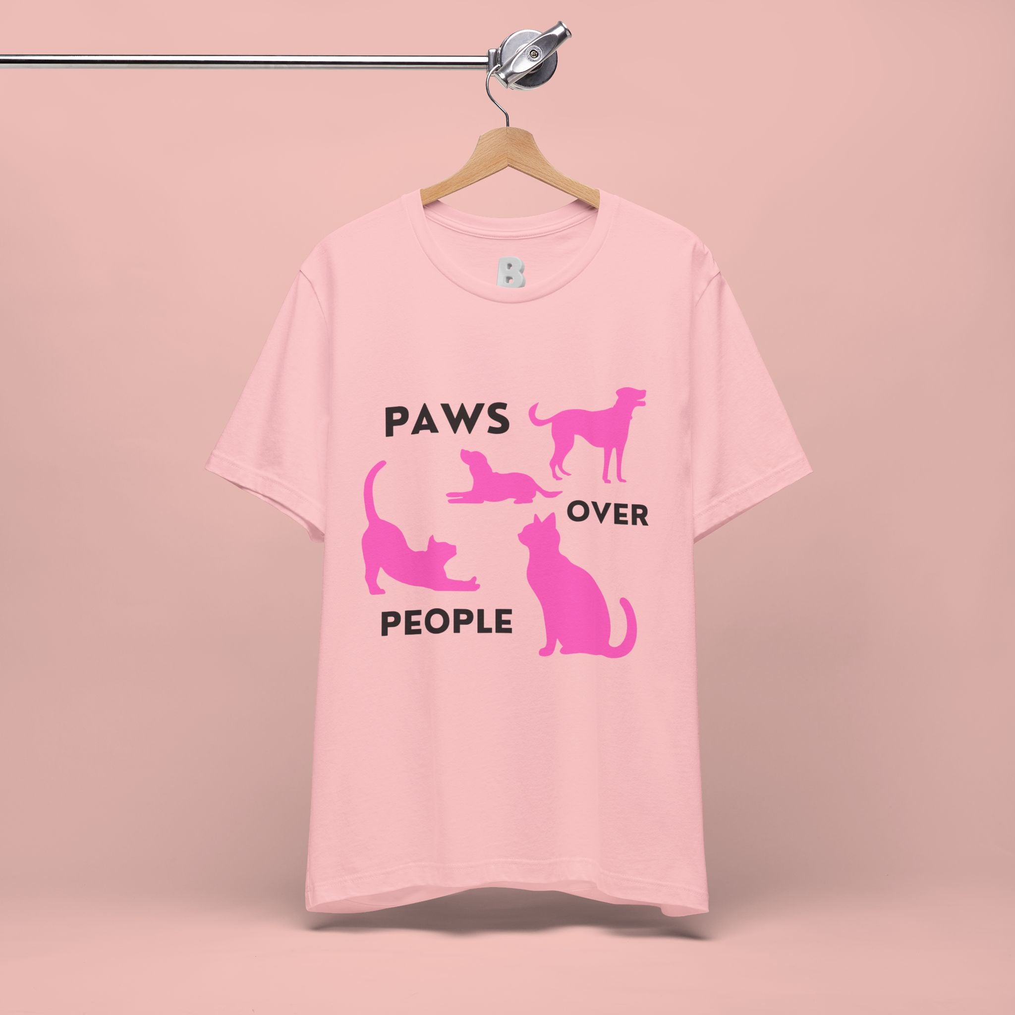 Paws Over People Tee — Pink Cats & Dogs Graphic T-Shirt