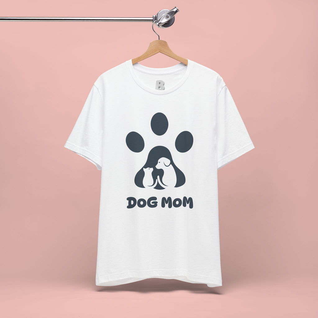 Dog Mom T‑Shirt — Paw Print with Dog & Puppy Graphic