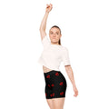 Biker Shorts — Black Red Paw-Print Heart Pattern