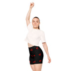 Biker Shorts — Black Red Paw-Print Heart Pattern