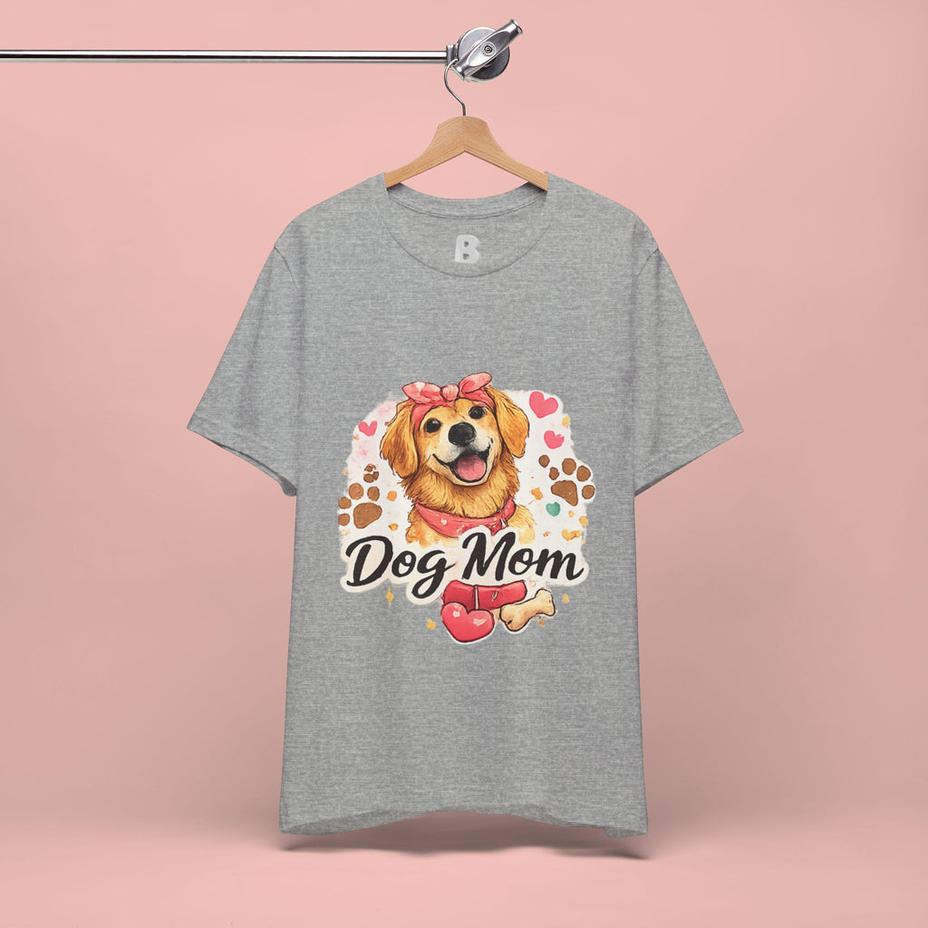 Dog Mom T-Shirt – Cute Golden Retriever Design with Hearts & Paw Prints