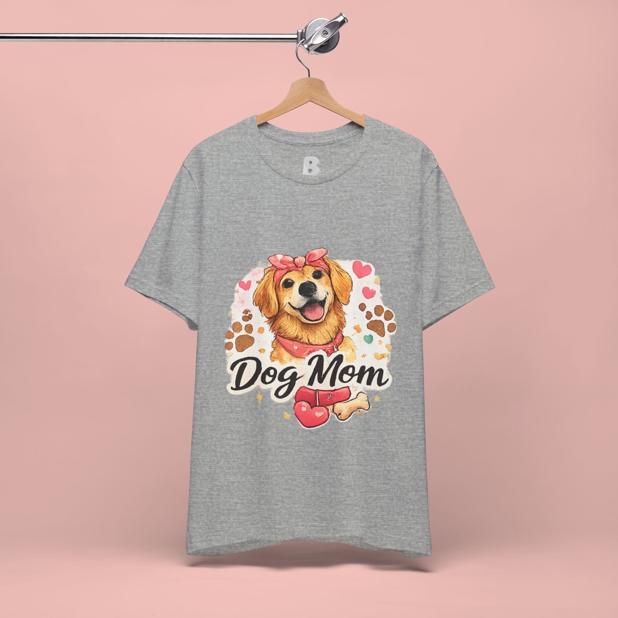 Dog Mom T-Shirt – Cute Golden Retriever Design with Hearts & Paw Prints