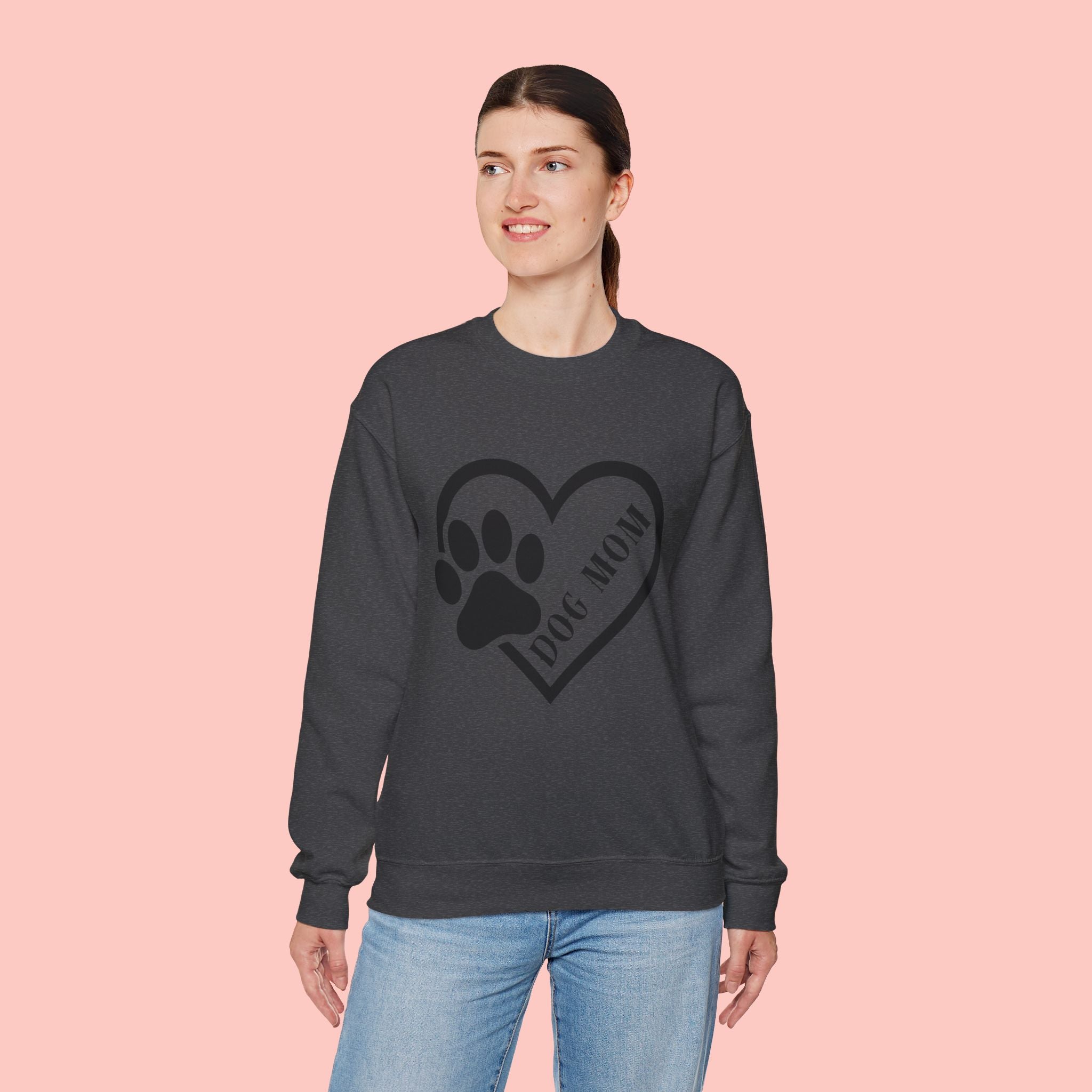 Dog Mom Heart Paw Sweatshirt — Women's Crewneck for Pet Lovers