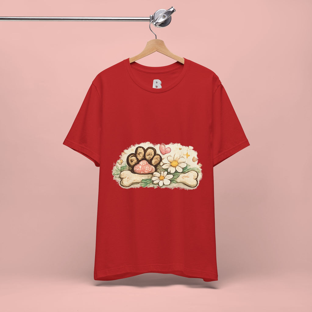 Dog Paw Floral T-Shirt — Cute Paw Print, Bone & Daisies Tee