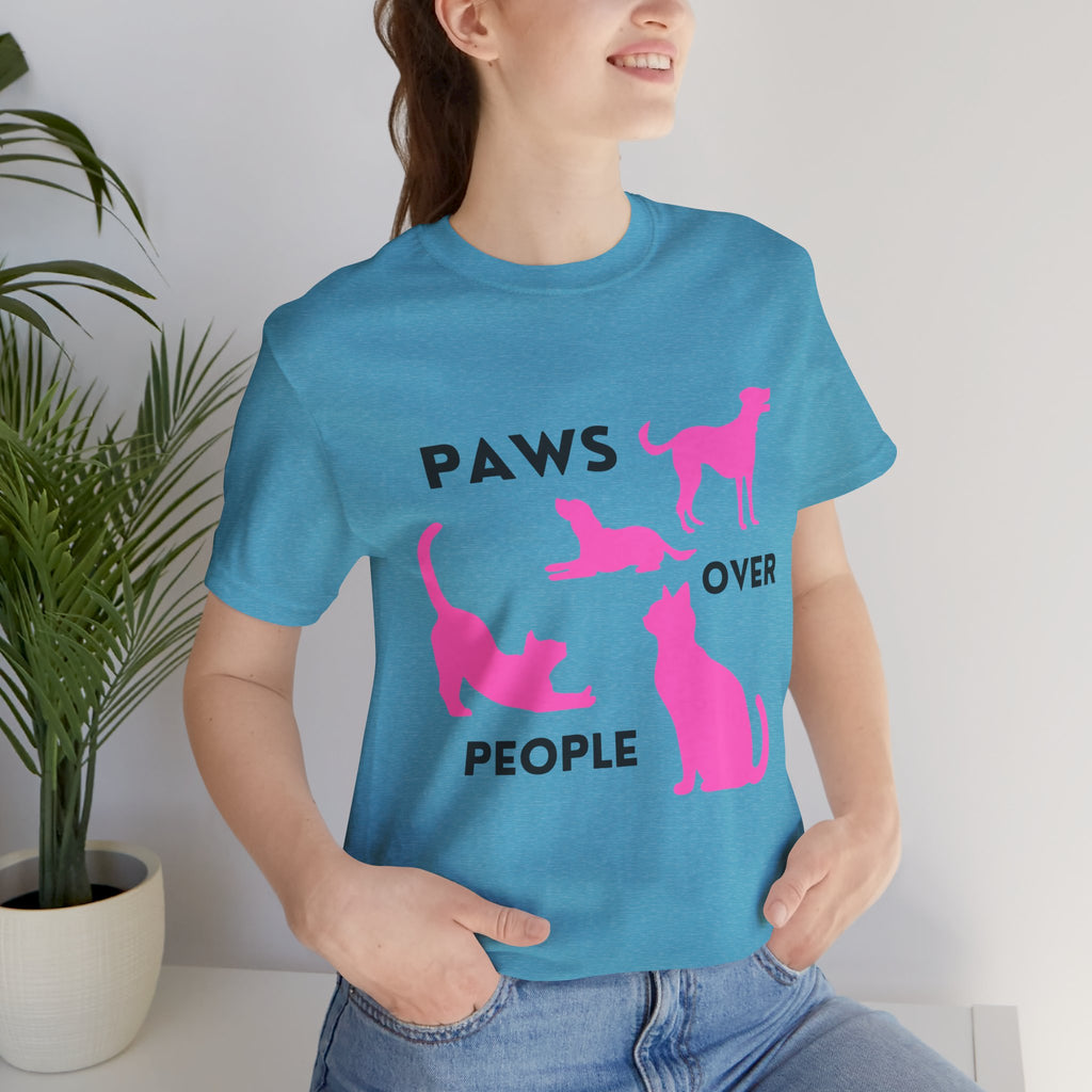 Paws Over People Tee — Pink Cats & Dogs Graphic T-Shirt