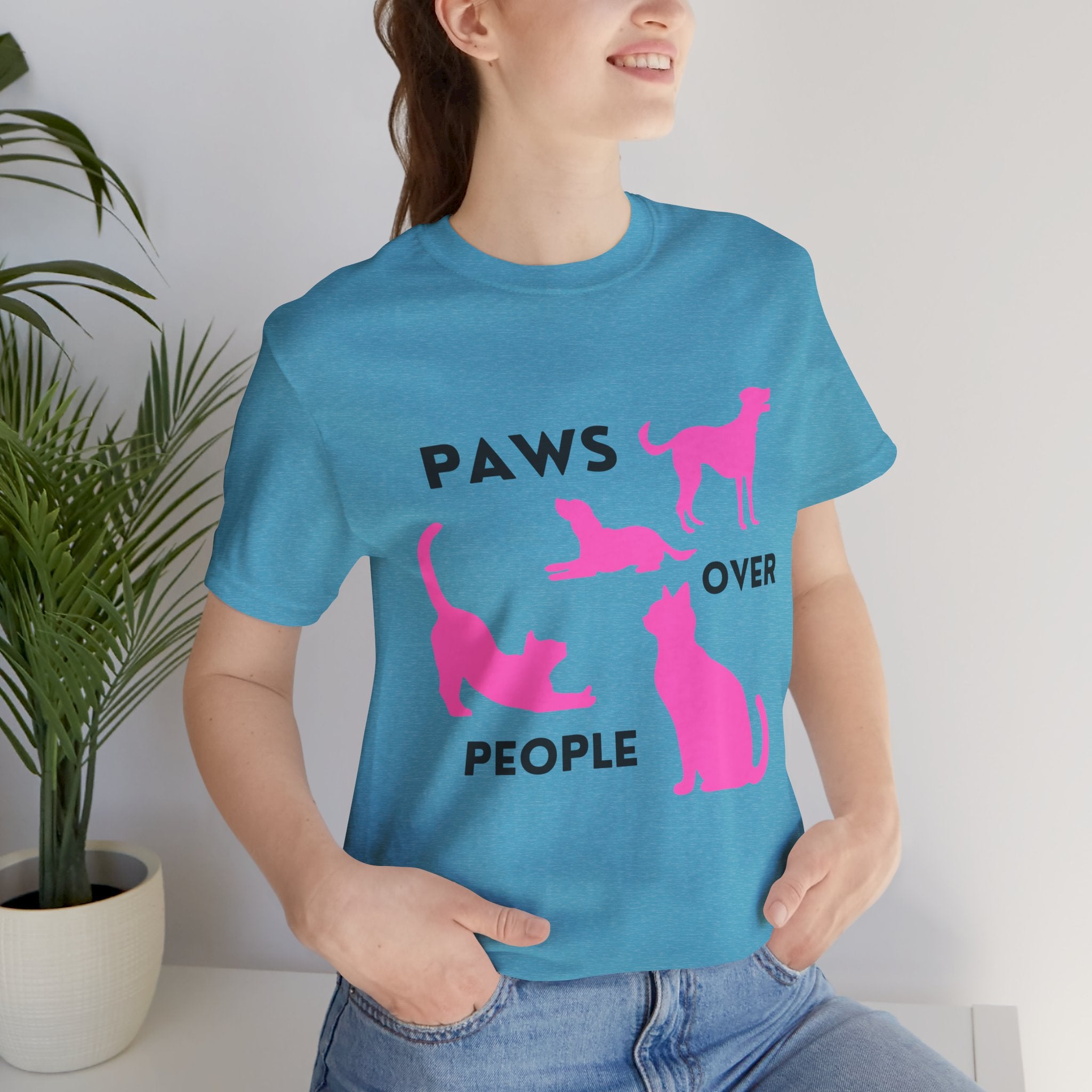 Paws Over People Tee — Pink Cats & Dogs Graphic T-Shirt