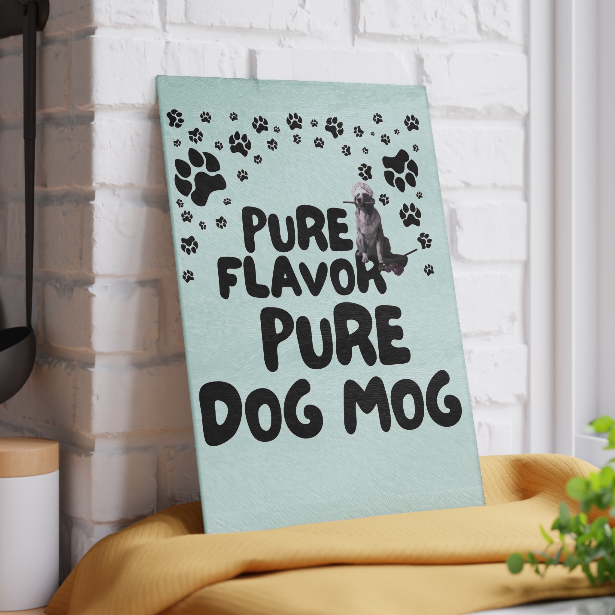 Dog Mom Glass Cutting Board – "Pure Flavor Pure Dog Mom" Paw Print Design