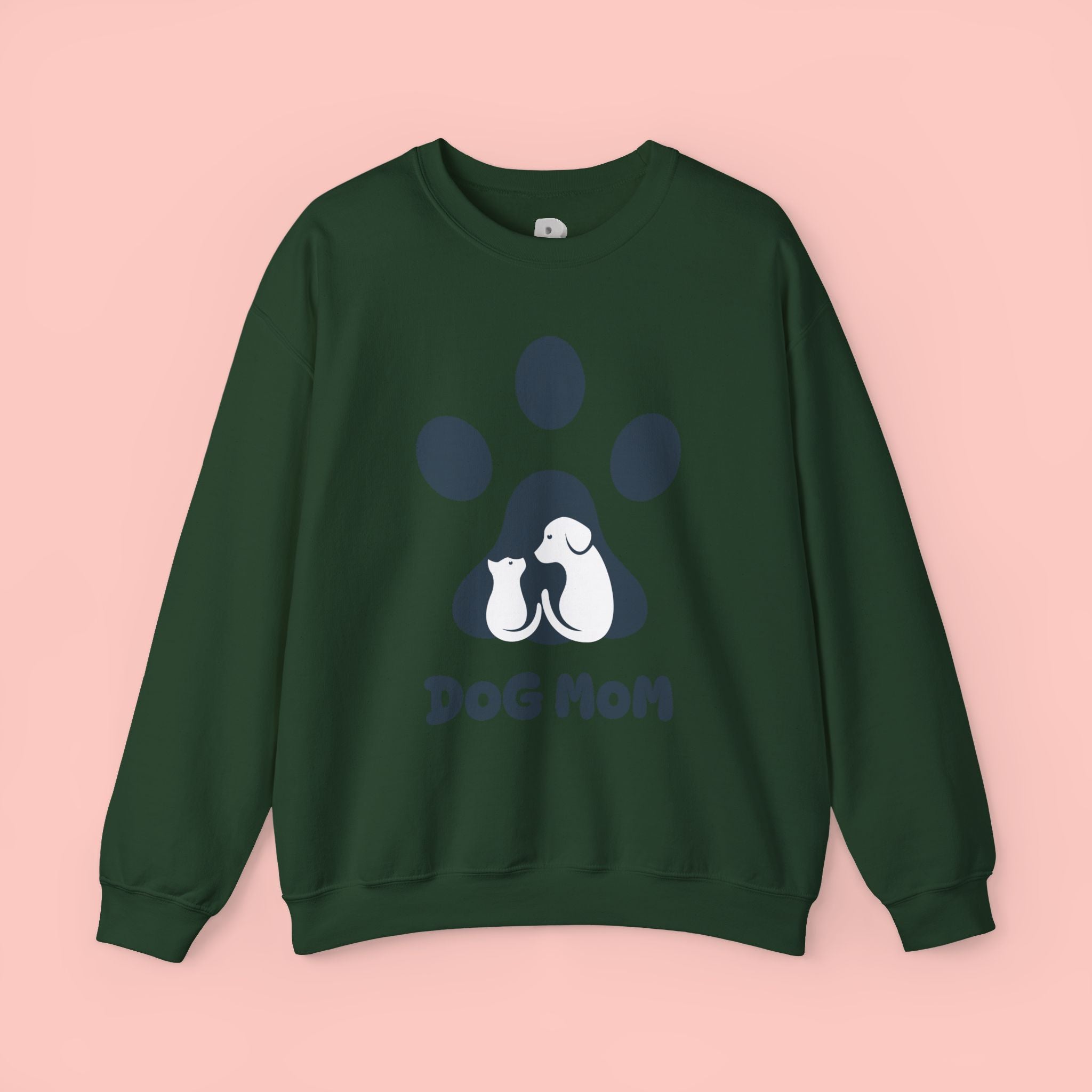 Dog Mom Crewneck Sweatshirt - Paw Print & Silhouette Graphic