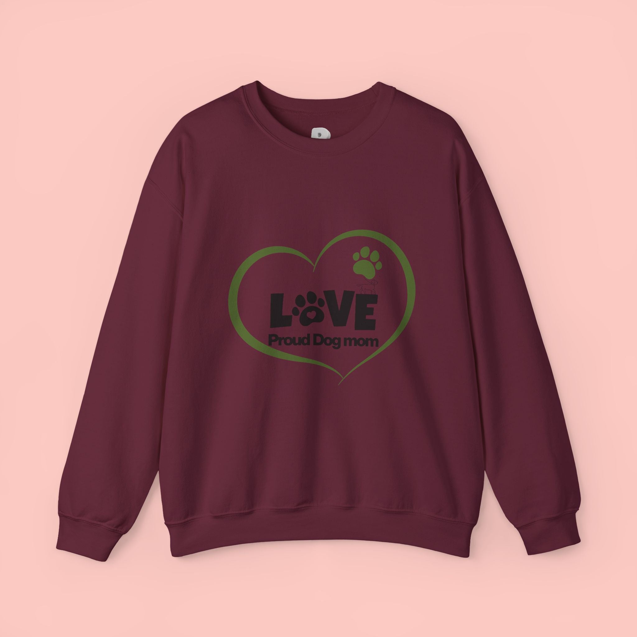 Dog Mom Heart Crewneck Sweatshirt — "LOVE Proud Dog Mom" Graphic