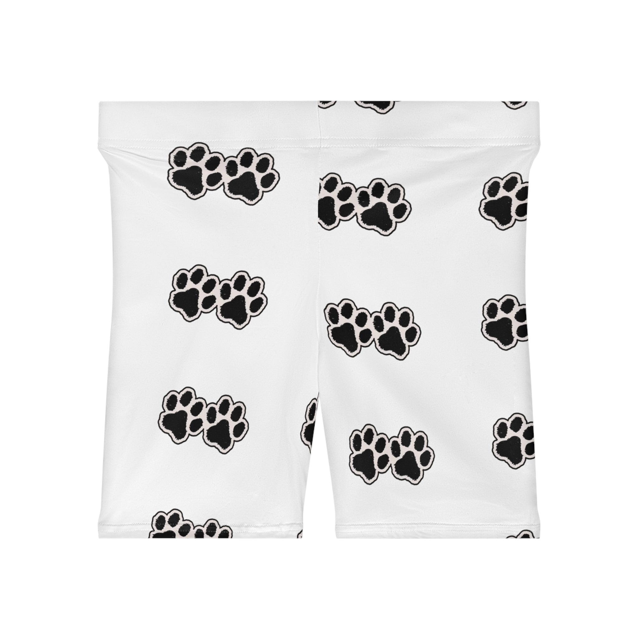 Paw Print Biker Shorts — Women's White Pet Lover Activewear