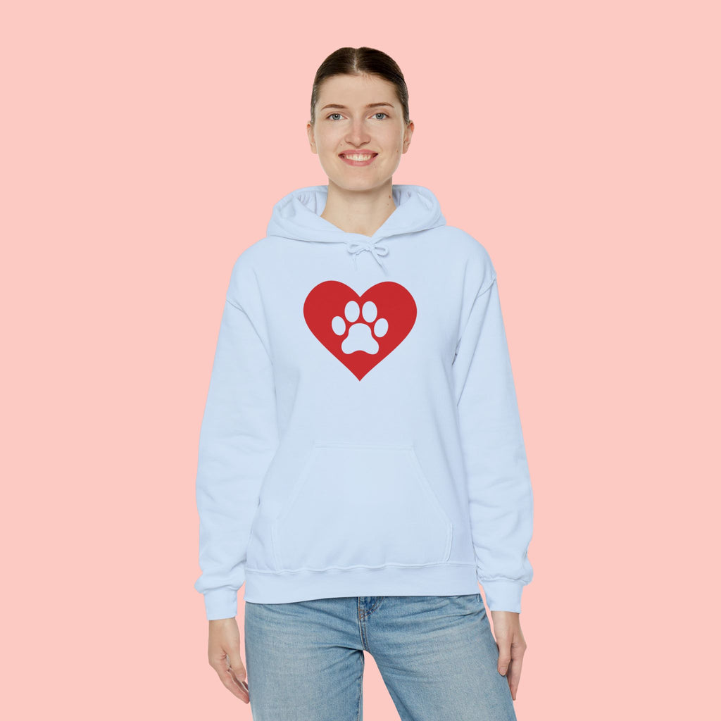 Heart Paw Hoodie — Cute Red Paw Print Animal Lover Sweatshirt