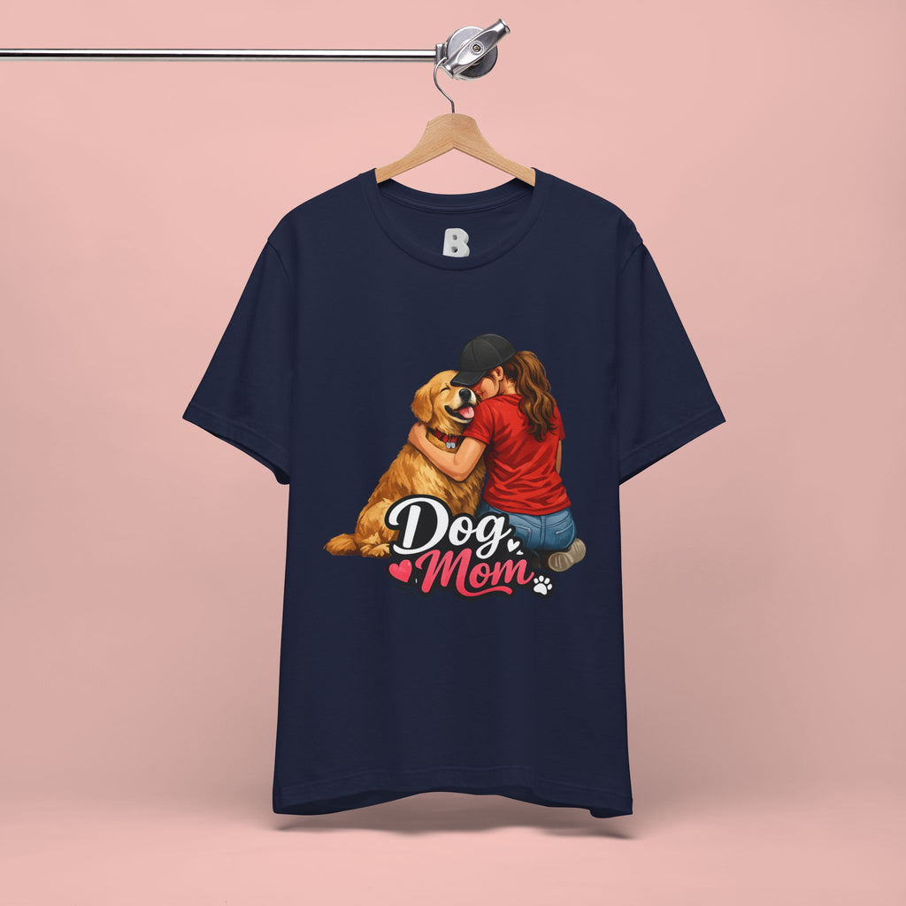 Dog Mom T-Shirt - Cute Woman Hugging Golden Retriever Tee