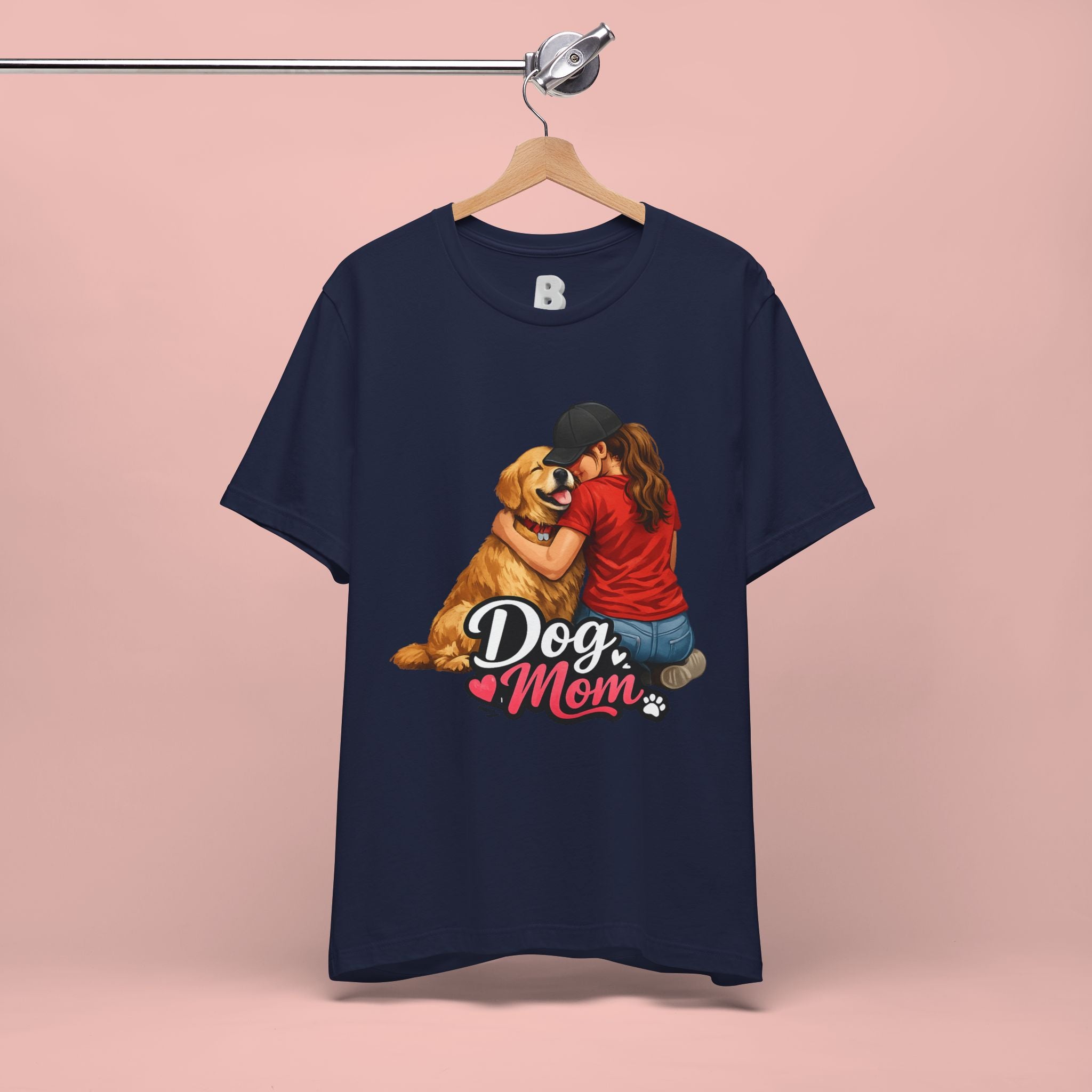 Dog Mom T-Shirt - Cute Woman Hugging Golden Retriever Tee
