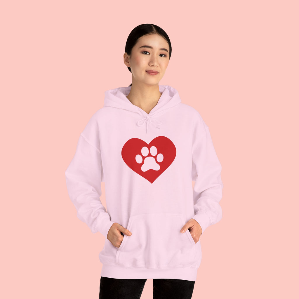 Heart Paw Hoodie — Cute Red Paw Print Animal Lover Sweatshirt