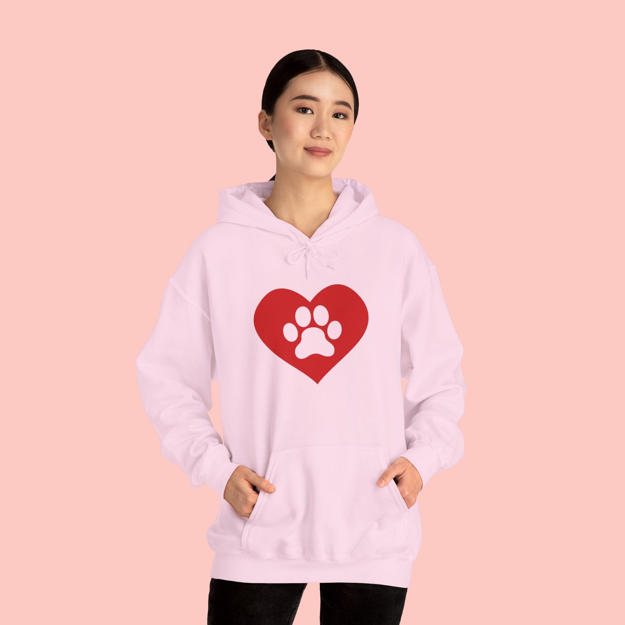 Heart Paw Hoodie — Cute Red Paw Print Animal Lover Sweatshirt
