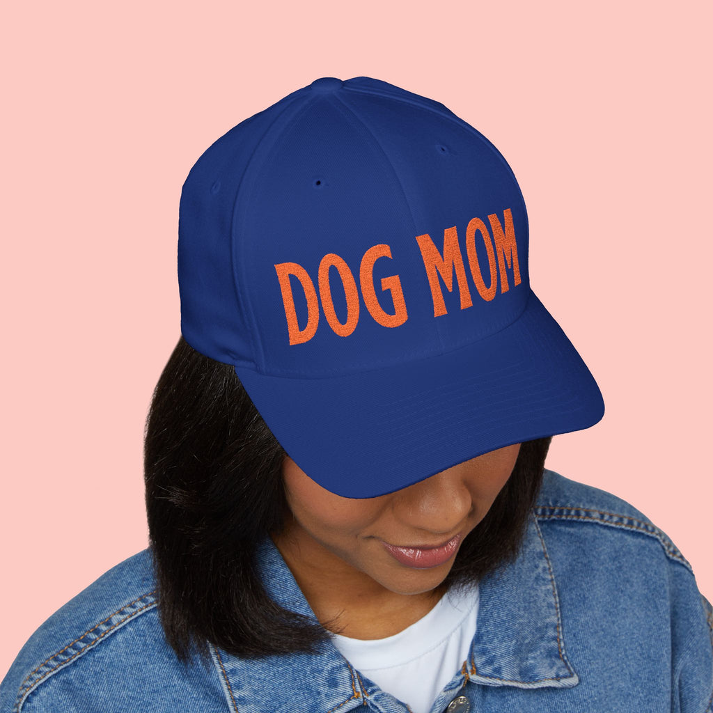 Dog Mom Embroidered Cap – White Structured Baseball Hat
