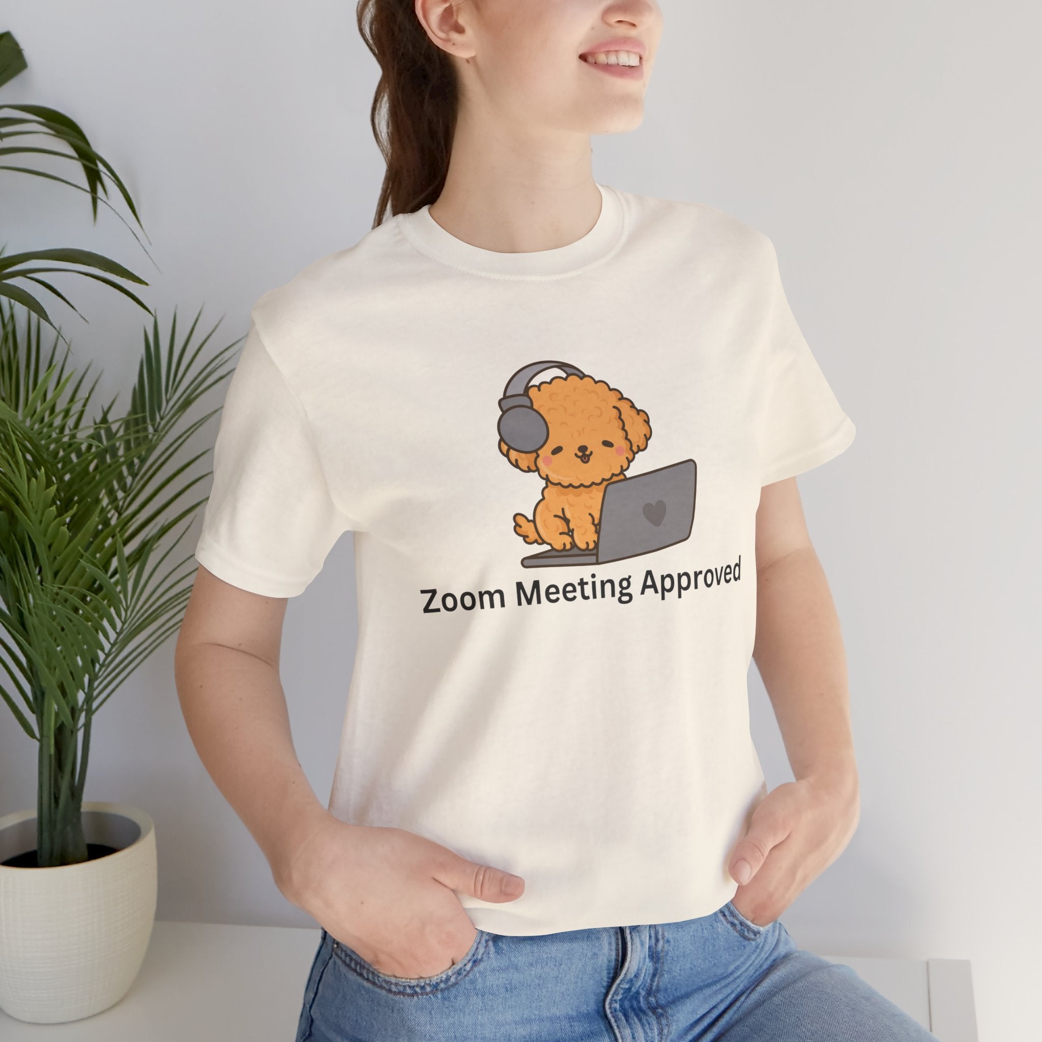 Zoom Meeting Approved Tee — Cute Puppy with Headset Laptop Graphic