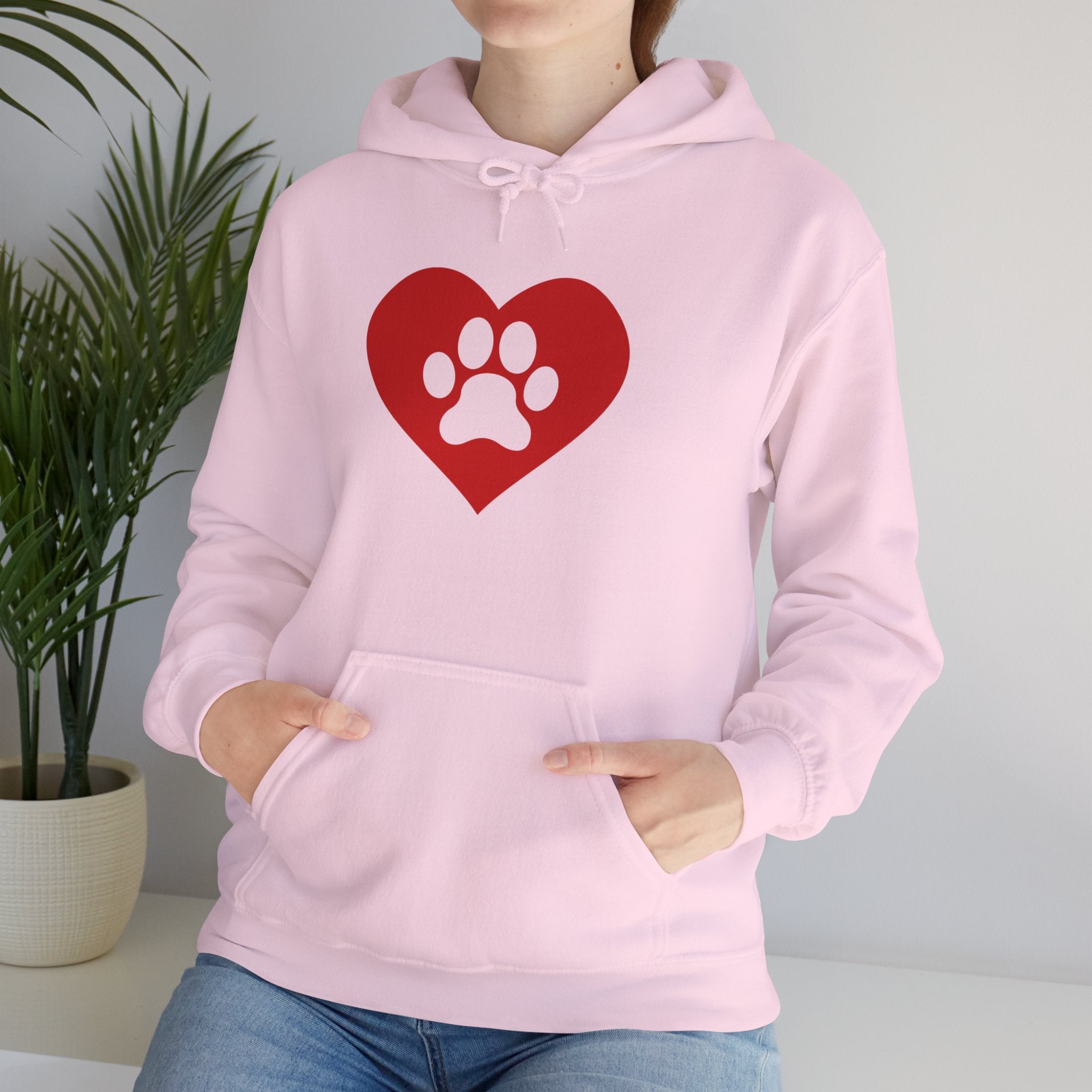 Heart Paw Hoodie — Cute Red Paw Print Animal Lover Sweatshirt