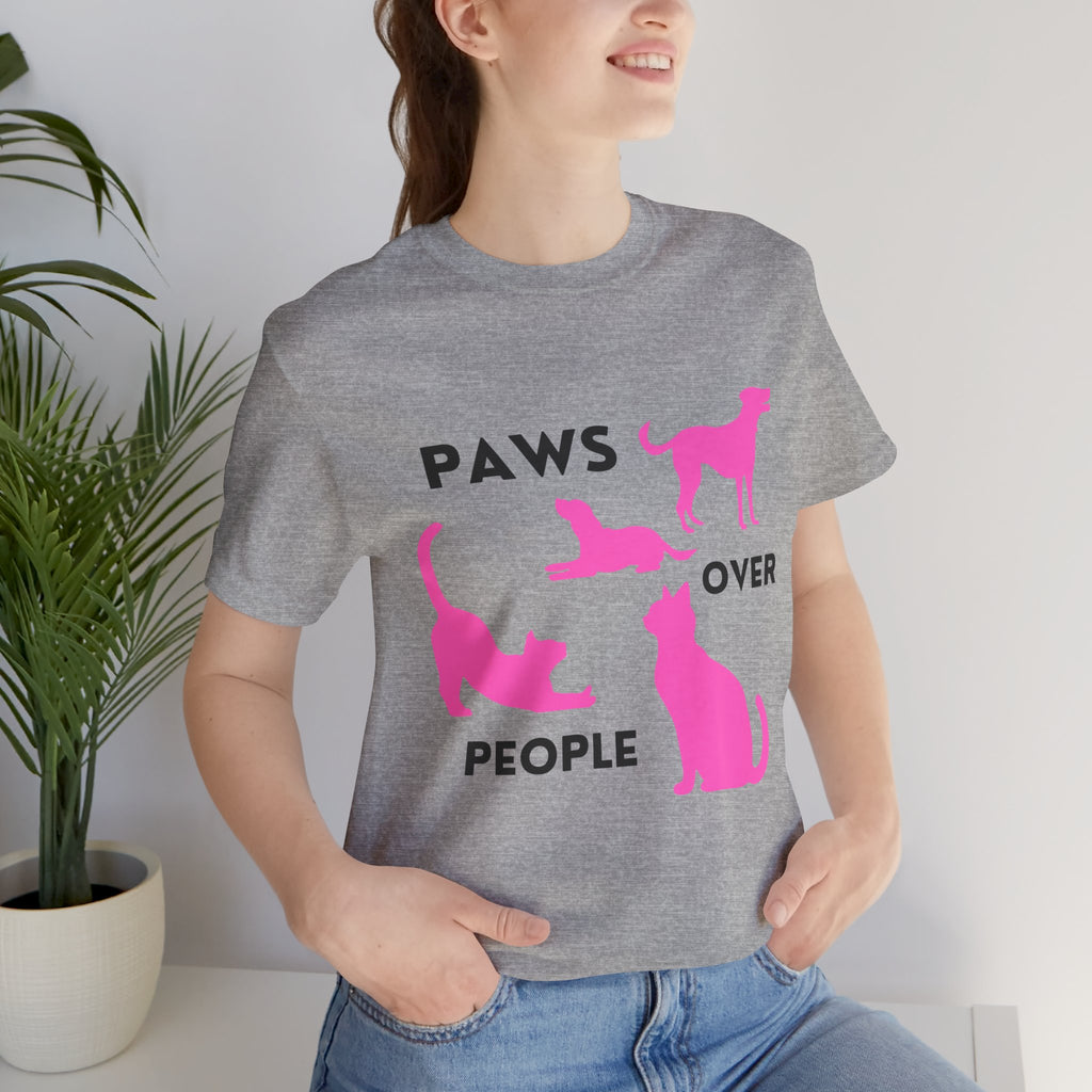 Paws Over People Tee — Pink Cats & Dogs Graphic T-Shirt