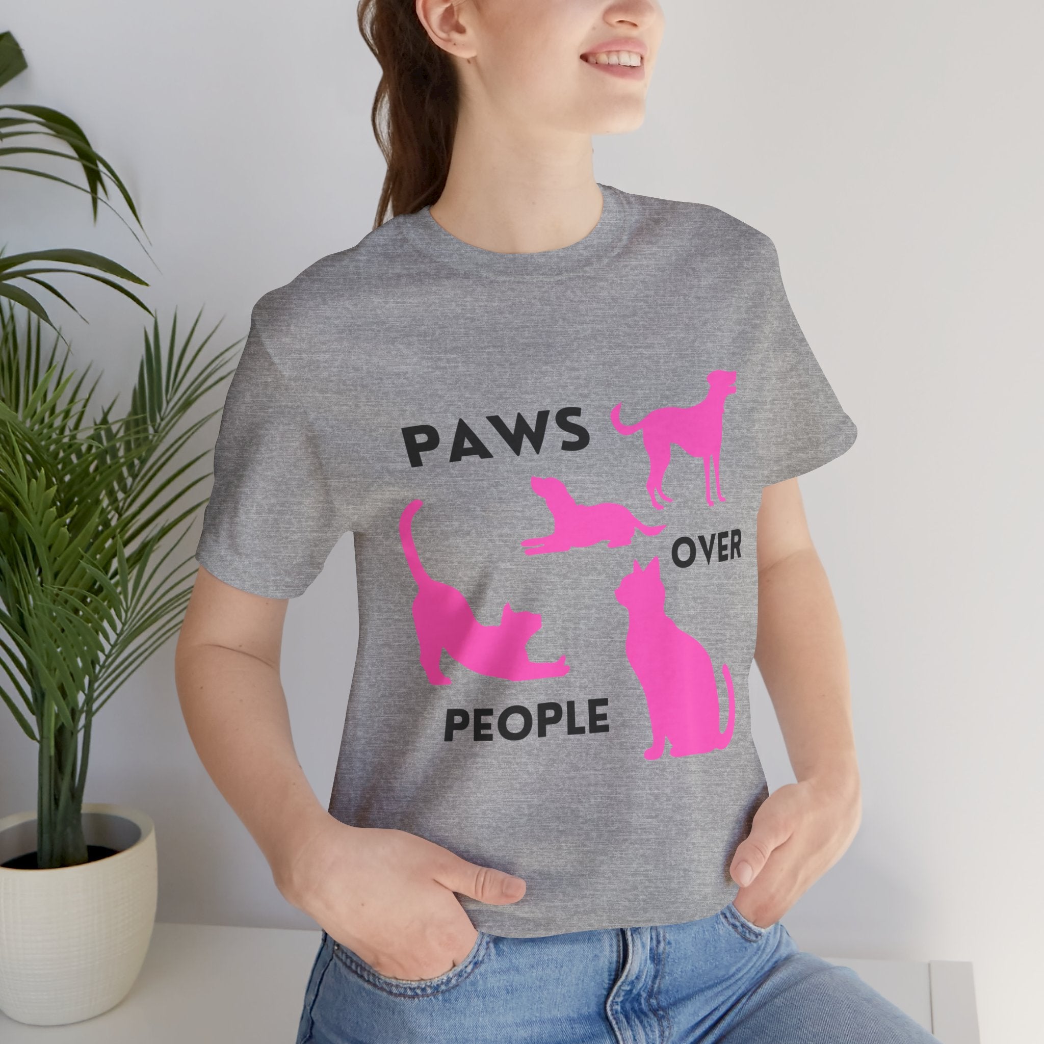 Paws Over People Tee — Pink Cats & Dogs Graphic T-Shirt