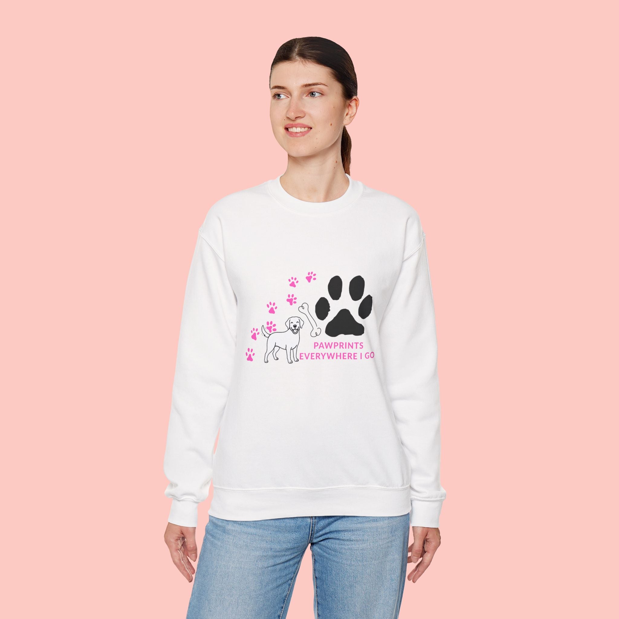 Crewneck Sweatshirt — "Pawprints Everywhere I Go" Dog Lover Graphic