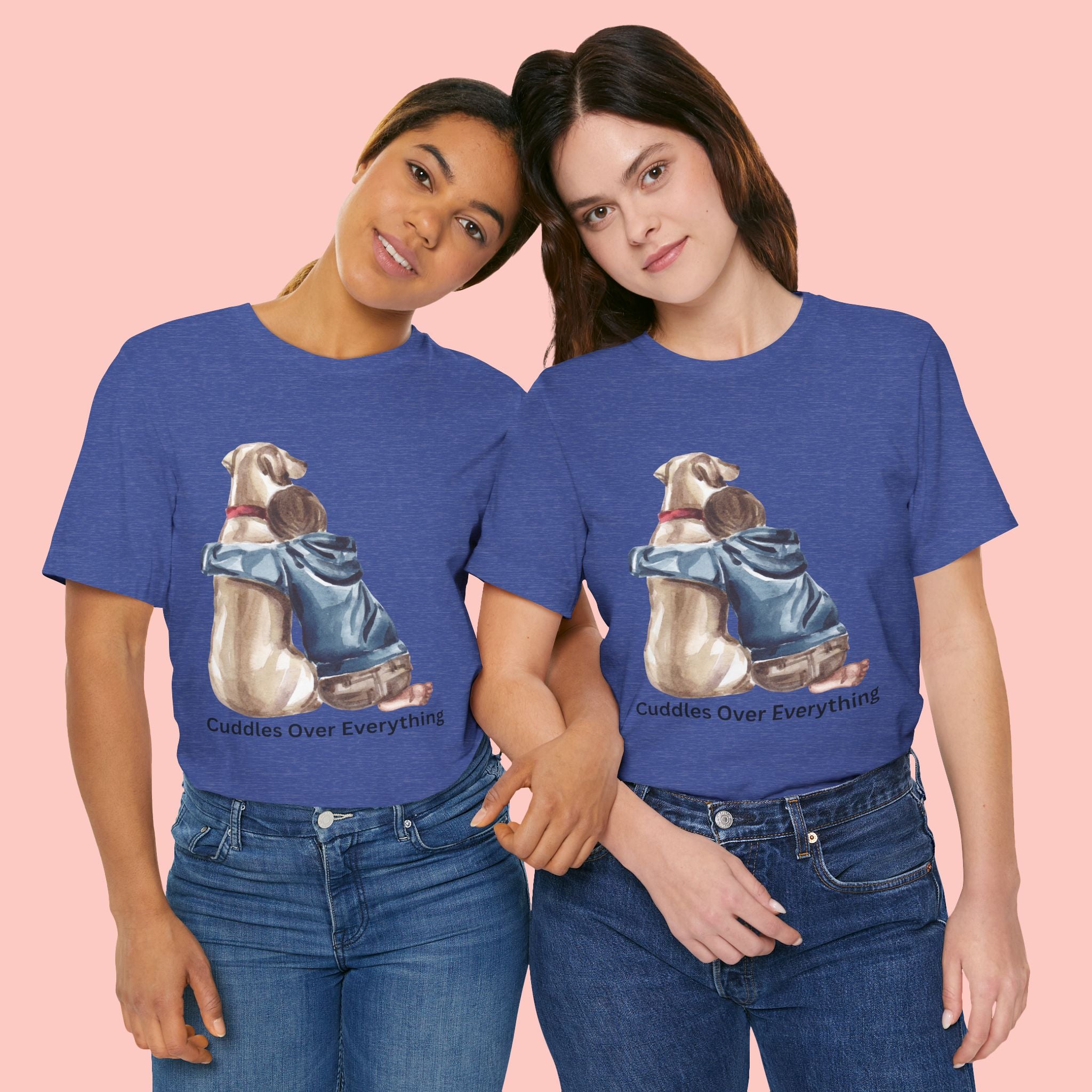 Cuddles Over Everything Tee — Boy Hugging Dog Animal Lover T-Shirt