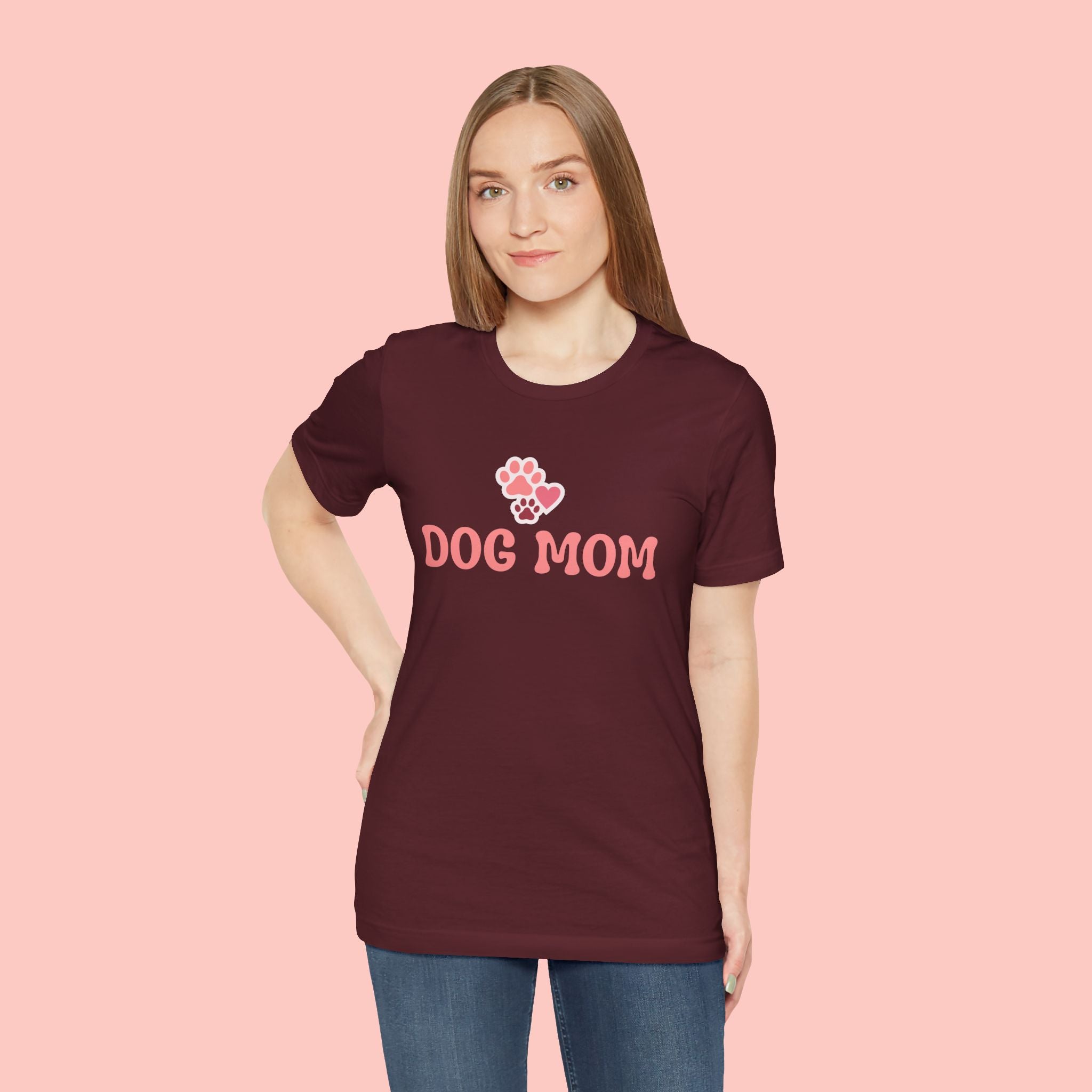 Dog Mom T-Shirt — Pink Paw Graphic Tee for Dog Lovers