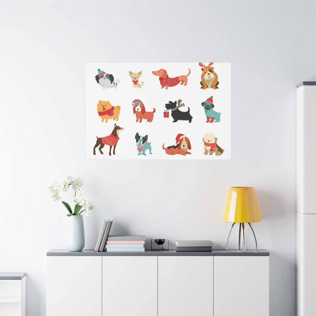 Holiday Dogs Canvas Wall Art — Cute Dachshund, Pug & Mixed Breeds in Winter Sweaters