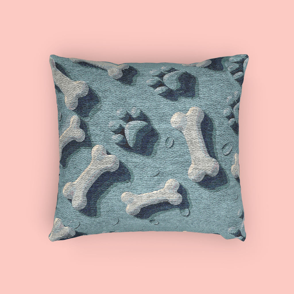 Woven Pillow — Blue Paw & Bone Pattern Decorative Pillow