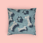 Woven Pillow — Blue Paw & Bone Pattern Decorative Pillow