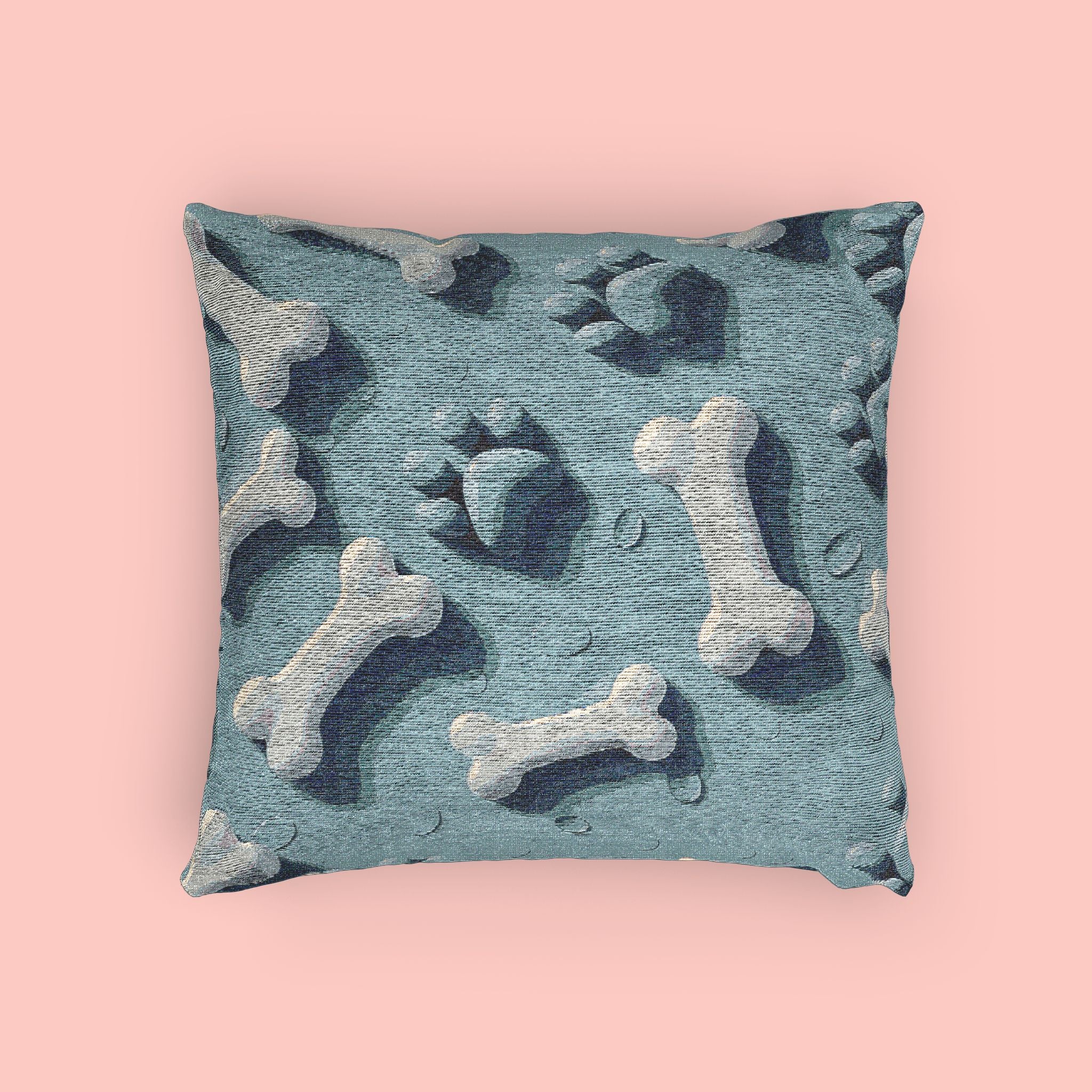 Woven Pillow — Blue Paw & Bone Pattern Decorative Pillow