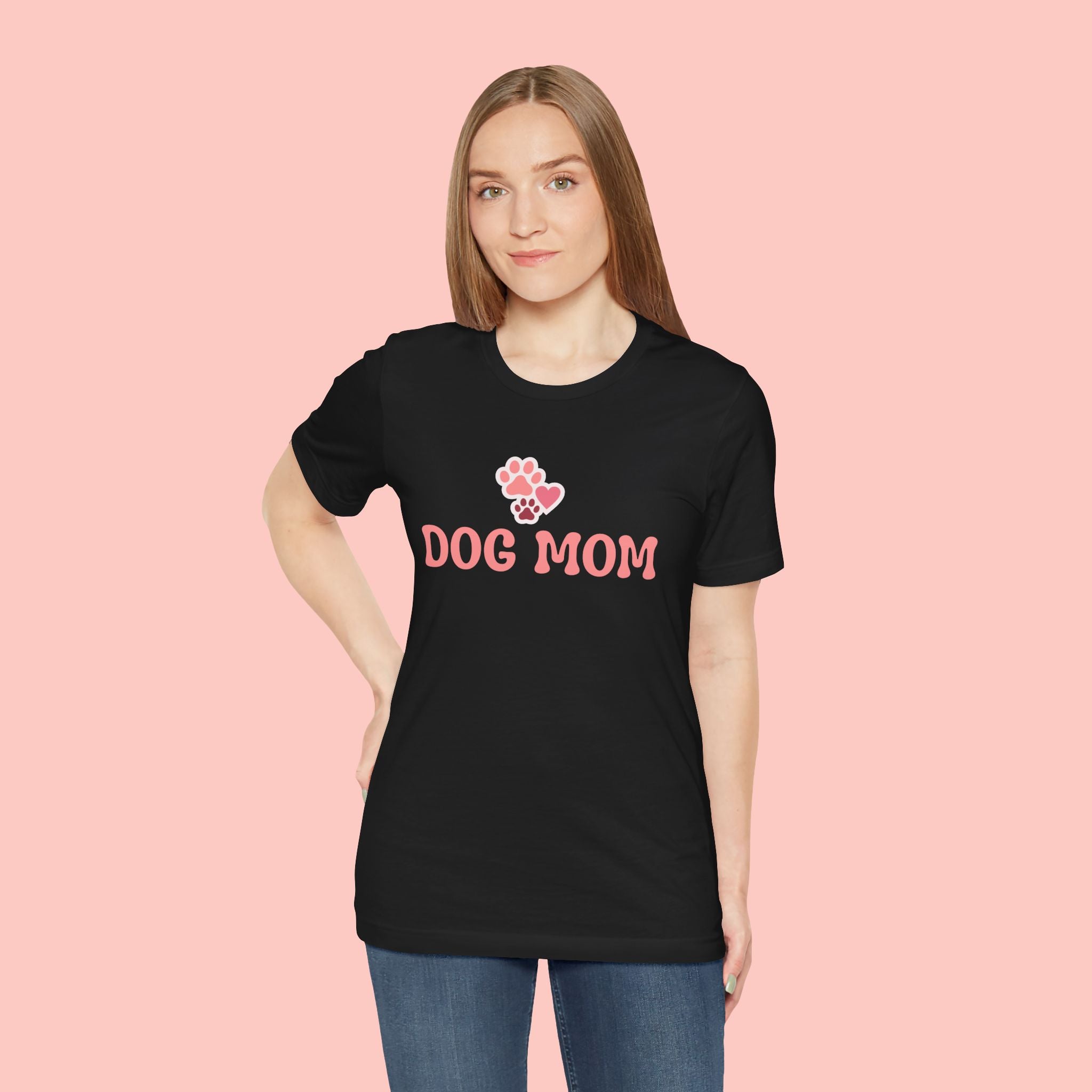 Dog Mom T-Shirt — Pink Paw Graphic Tee for Dog Lovers