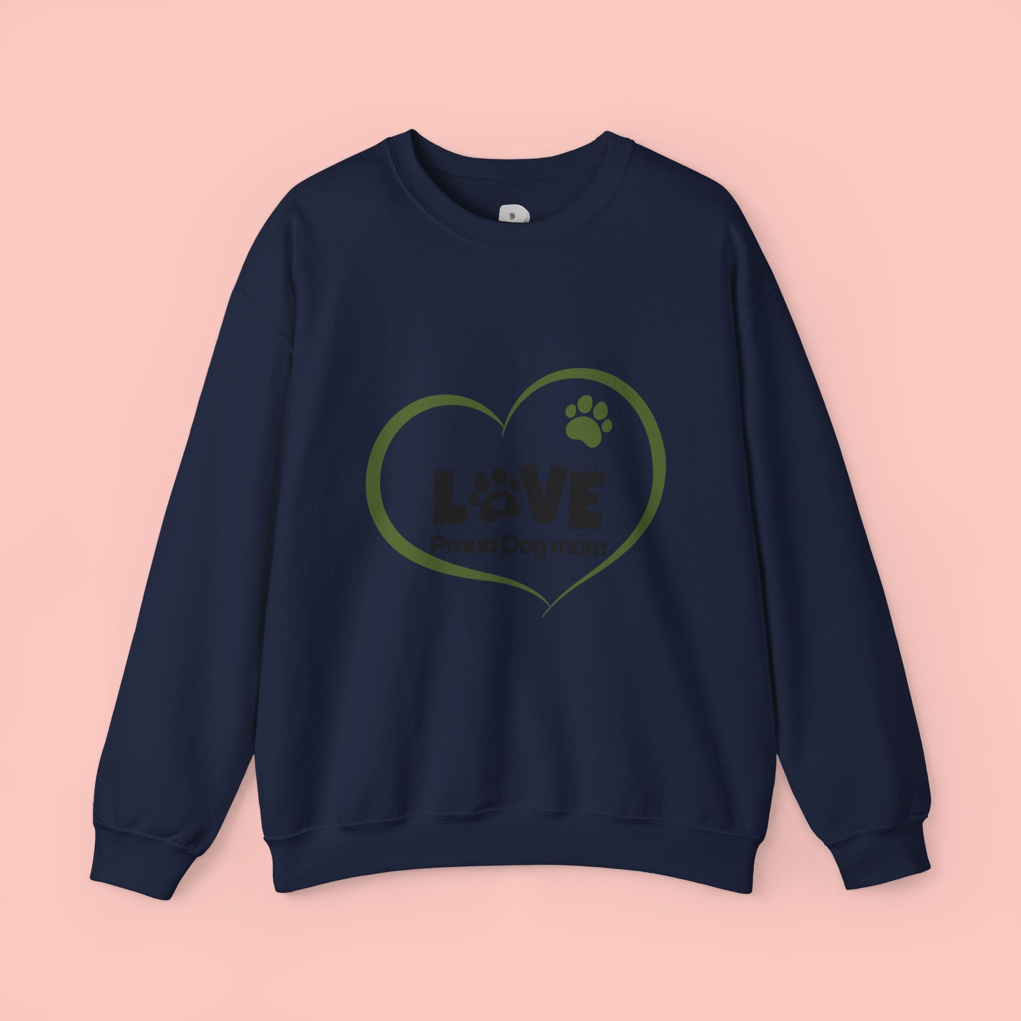 Dog Mom Heart Crewneck Sweatshirt — "LOVE Proud Dog Mom" Graphic