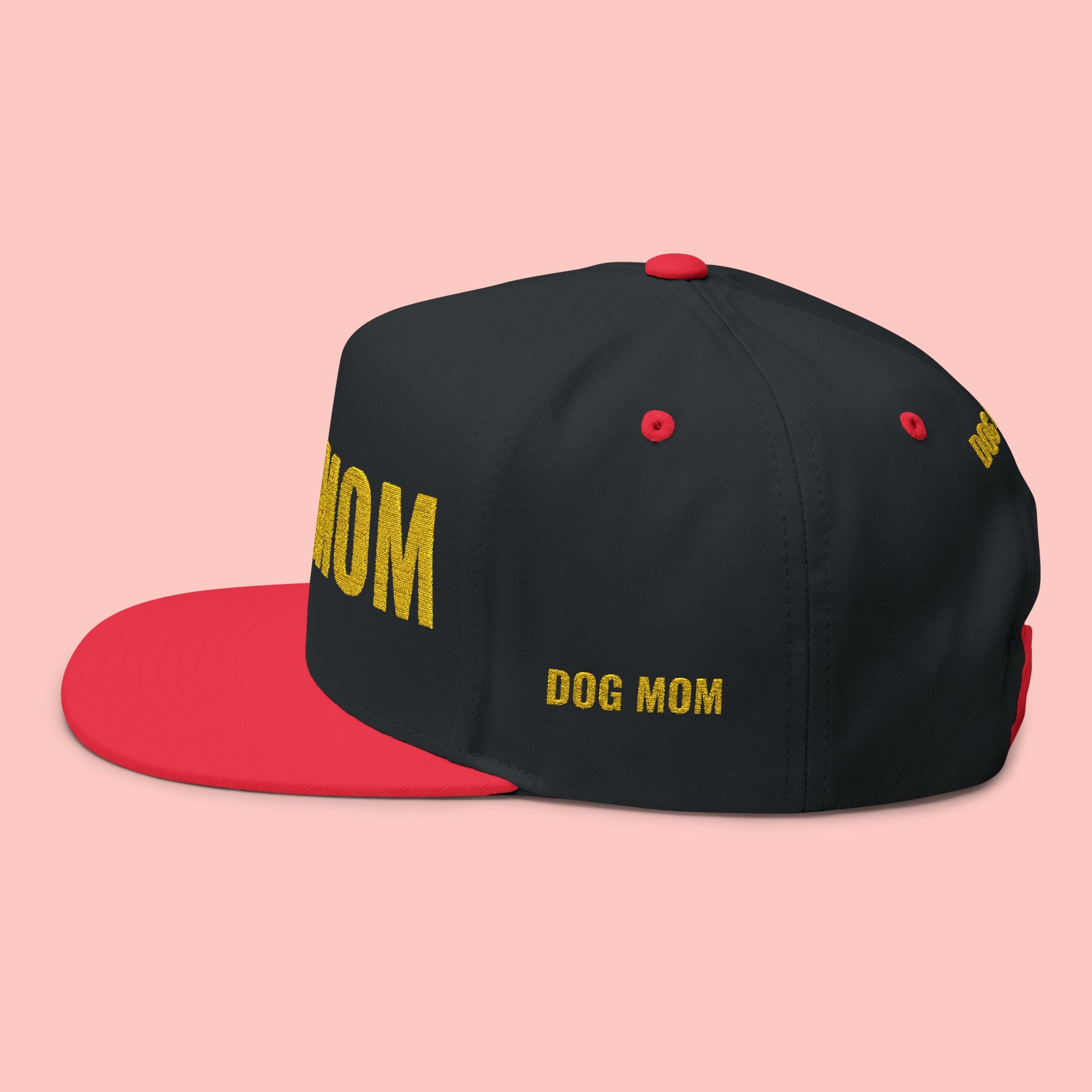 Dog Mom Flat Bill Cap — Embroidered Gold Sparkle
