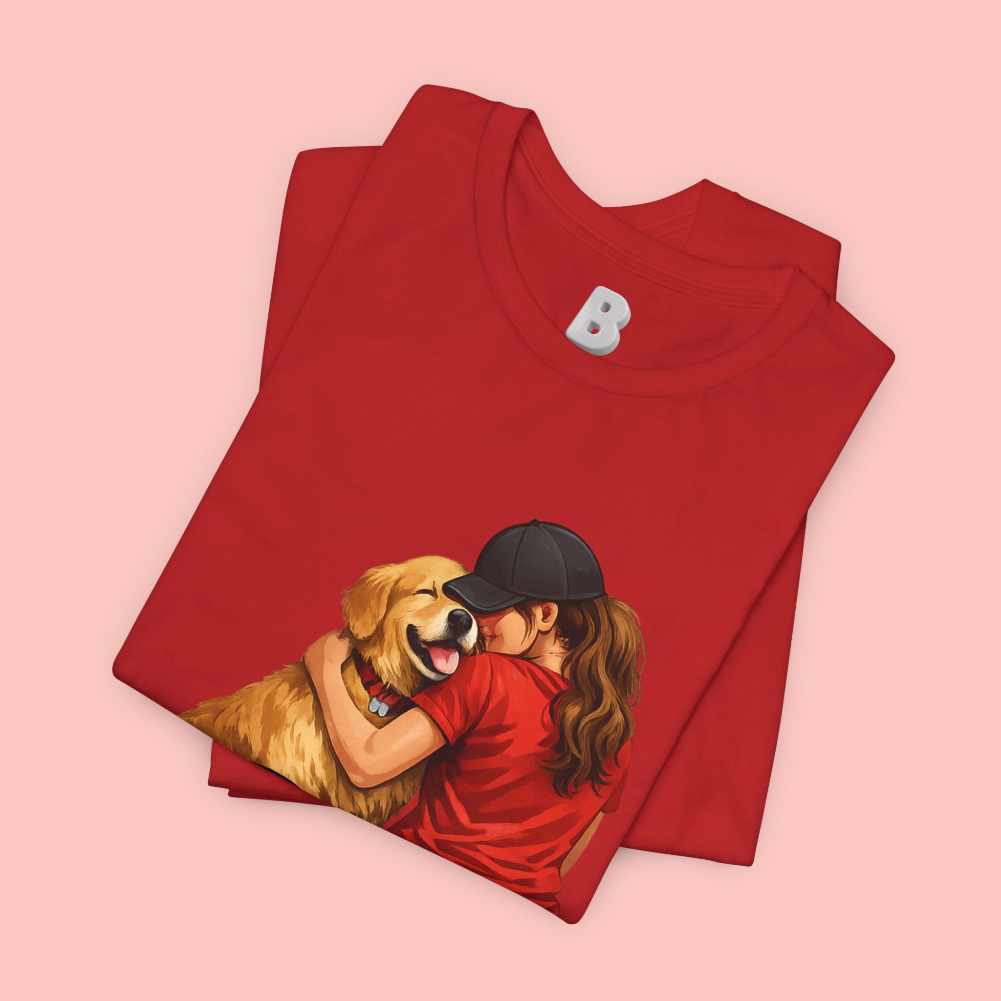 Dog Mom T-Shirt - Cute Woman Hugging Golden Retriever Tee