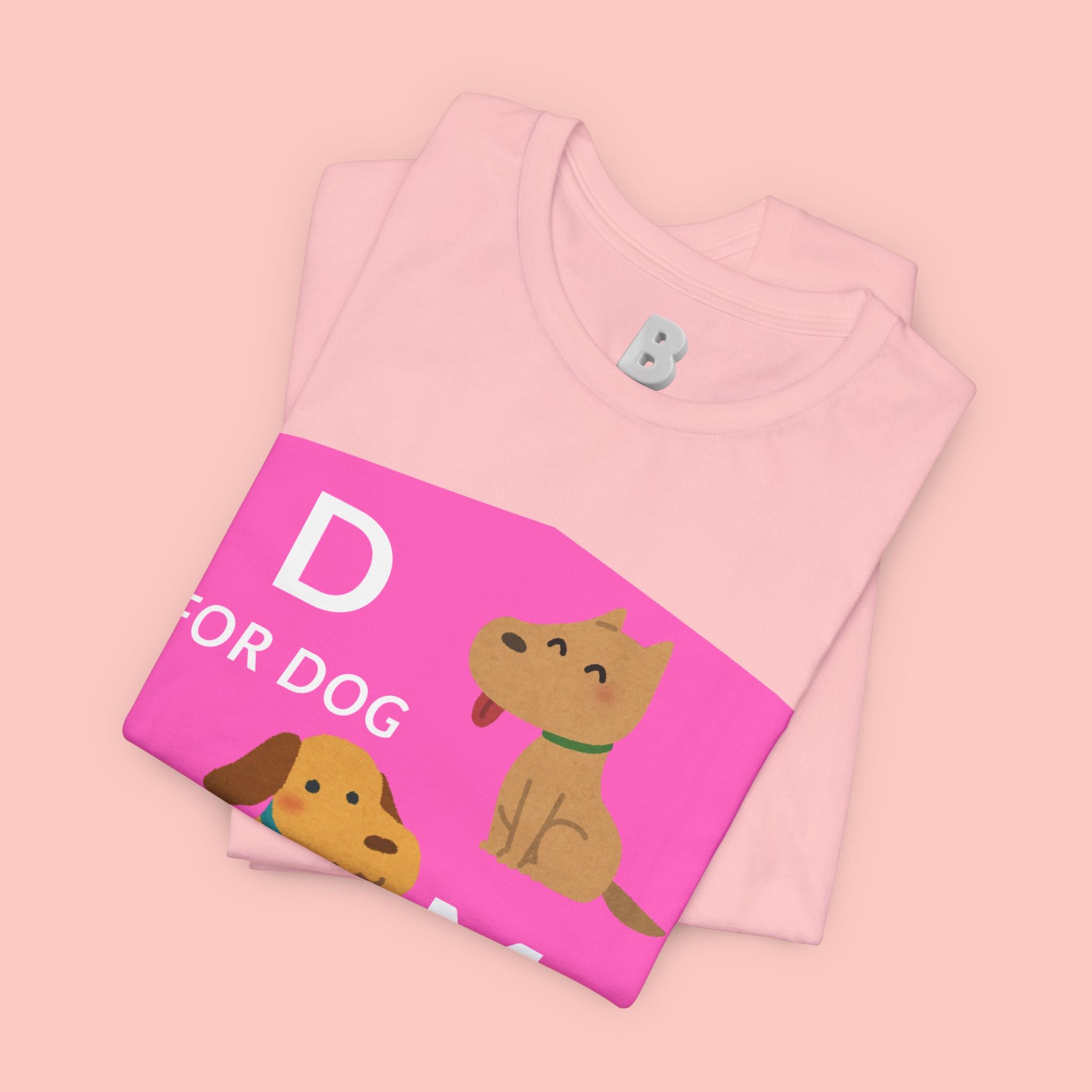 Dog Mom T-Shirt — Cute Pink "D for Dog, M for Mom" Graphic Tee