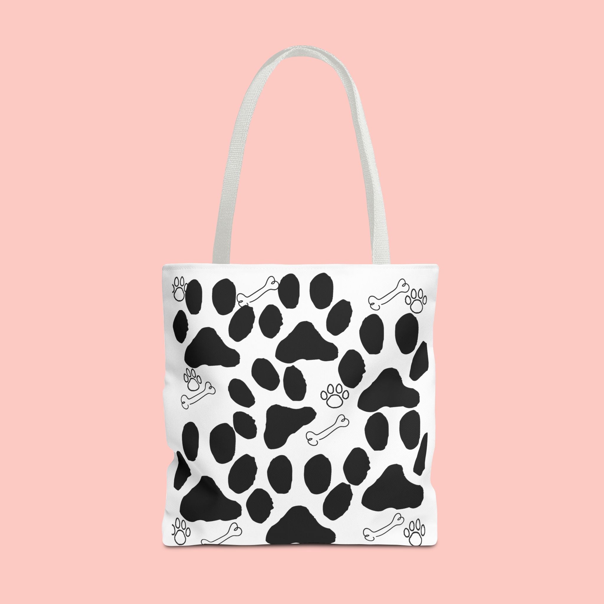 Dalmatian Paw Print Tote Bag — Dog Bones & Paw Pattern AOP Tote