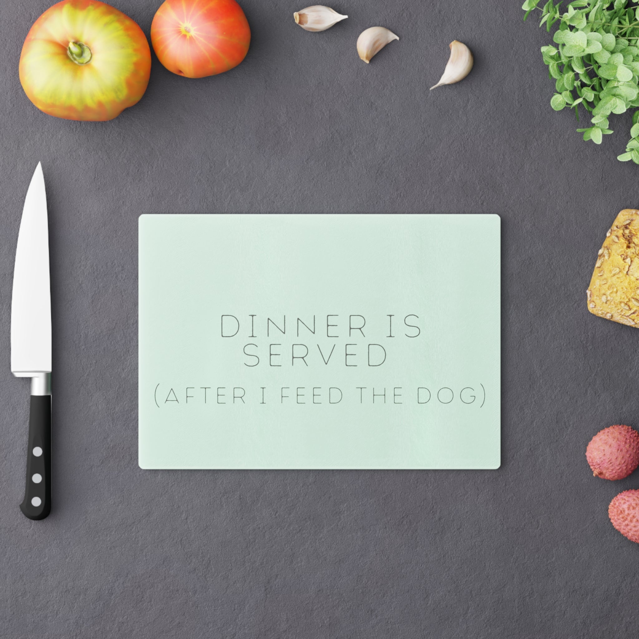 Cutting Board — 'Dinner Is Served (After I Feed The Dog)' Engraved Kitchen Board